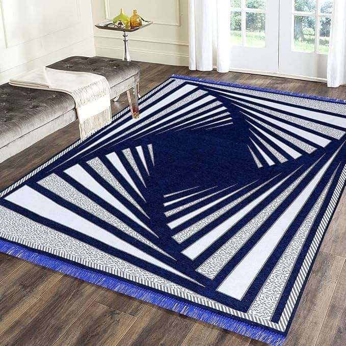     			RADECOR Navy Chenille Carpet Abstract 5x7 Ft