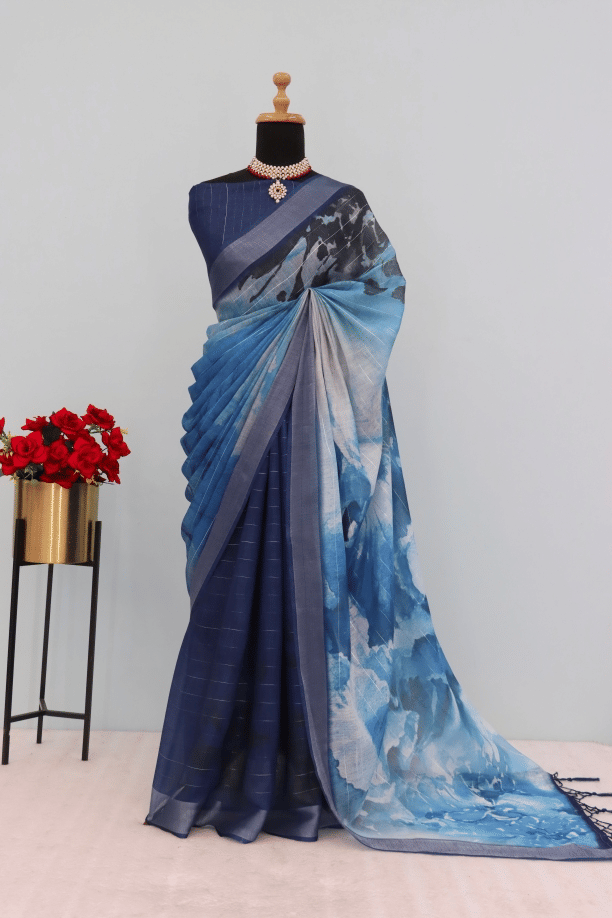 STAVROZ FASHION Linen Dyed Saree With Unstitched Blouse Piece ( Multicolor ) STAVROZ FASHION Linen Dyed Saree With Unstitched Blouse Piece ( Multicolor )