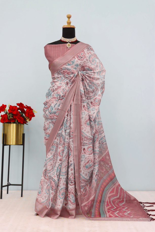     			STAVROZ FASHION Linen Printed Saree With Unstitched Blouse Piece ( Multicolor )