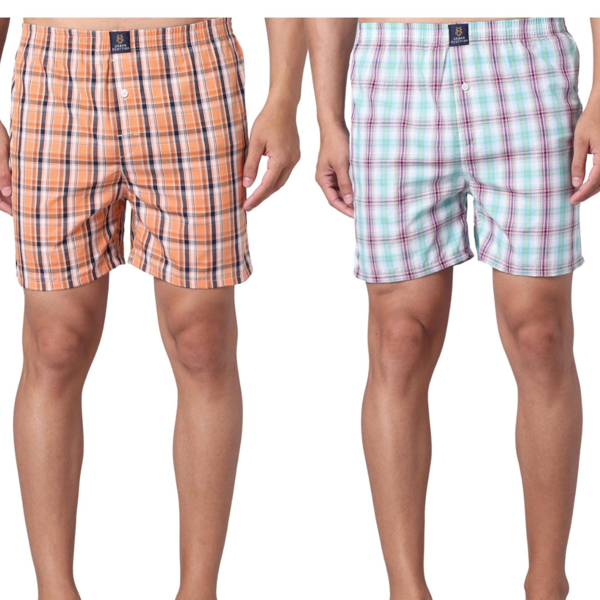 URBAN SCOTTISH Pack of 2 Cotton Boxers For Men's ( Multicolor )     			URBAN SCOTTISH Pack of 2 Cotton Boxers For Men's ( Multicolor )