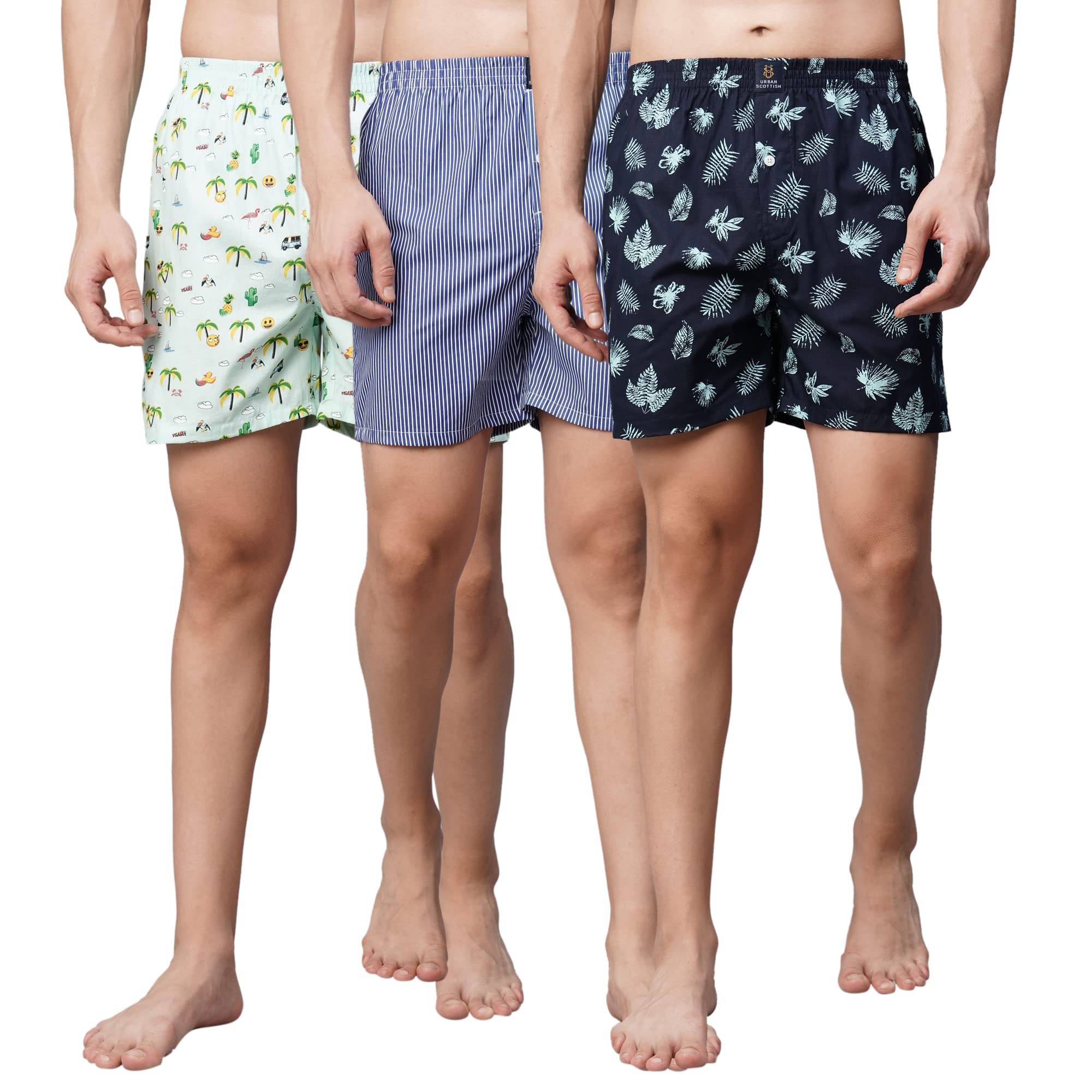 URBAN SCOTTISH Pack of 3 Cotton Boxers For Men's ( Multicolor )     			URBAN SCOTTISH Pack of 3 Cotton Boxers For Men's ( Multicolor )