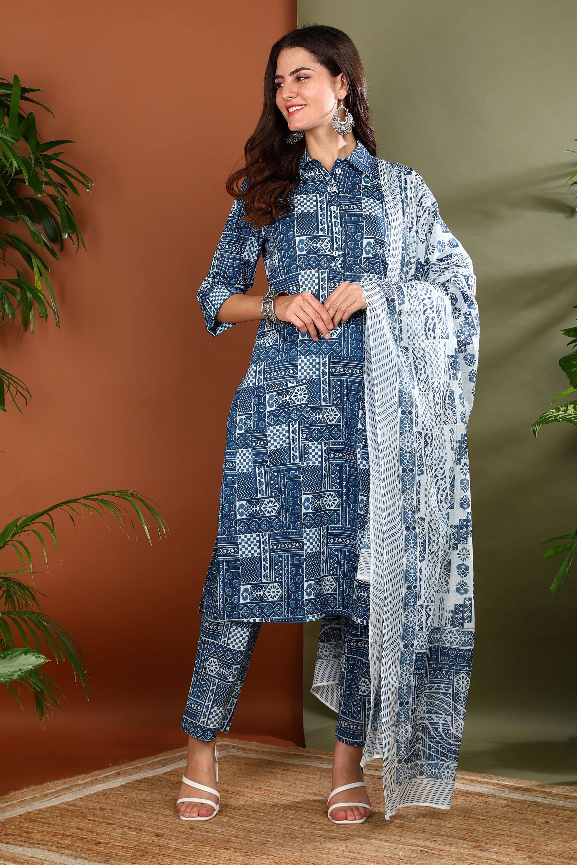 Yash Gallery Cotton Printed Kurti With Pants Women's Stitched Salwar Suit - Blue ( Pack of 1 ) Yash Gallery Cotton Printed Kurti With Pants Women's Stitched Salwar Suit - Blue ( Pack of 1 )