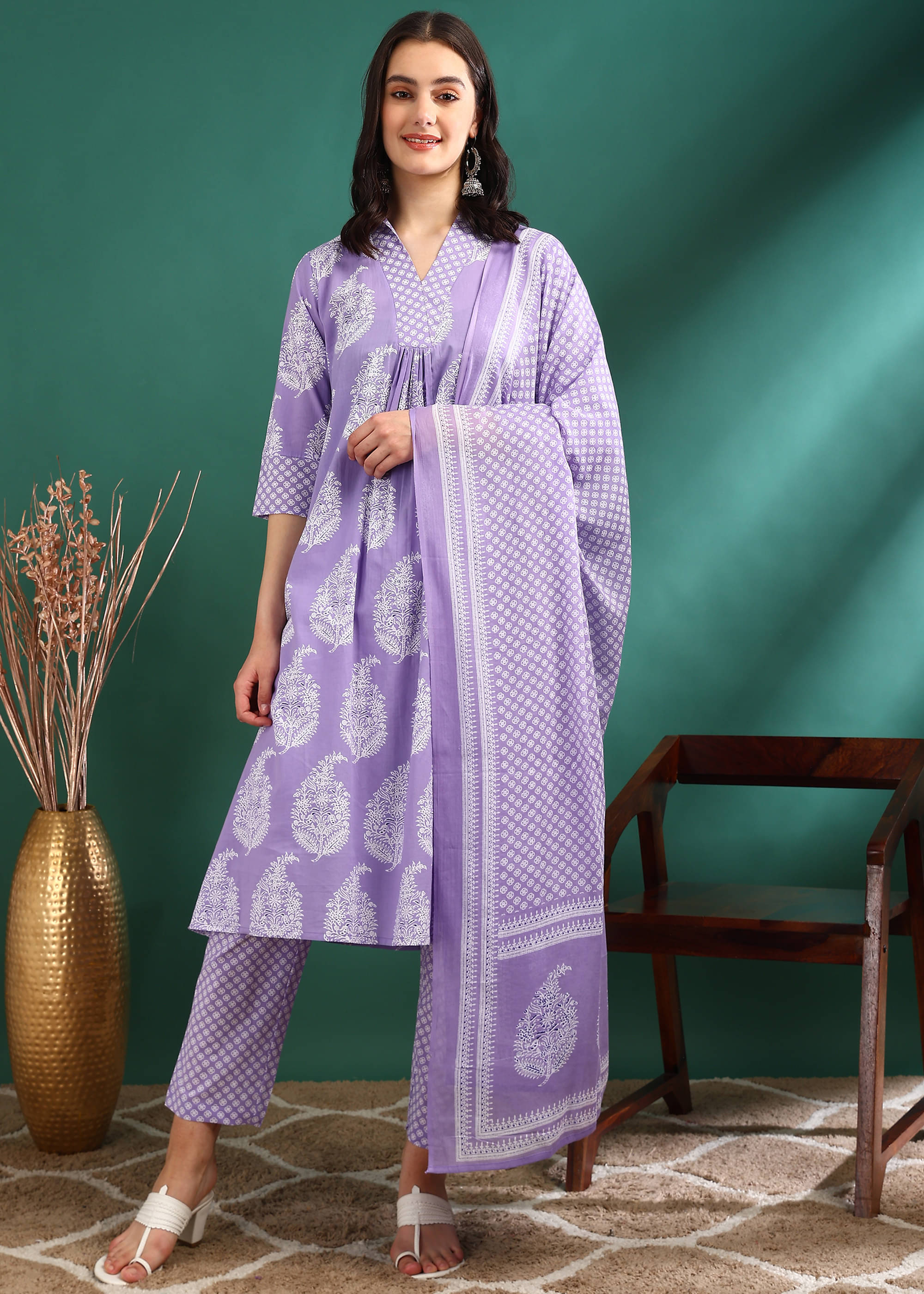 Yash Gallery Cotton Printed Kurti With Pants Women's Stitched Salwar Suit - Lavendar ( Pack of 1 ) Yash Gallery Cotton Printed Kurti With Pants Women's Stitched Salwar Suit - Lavendar ( Pack of 1 )