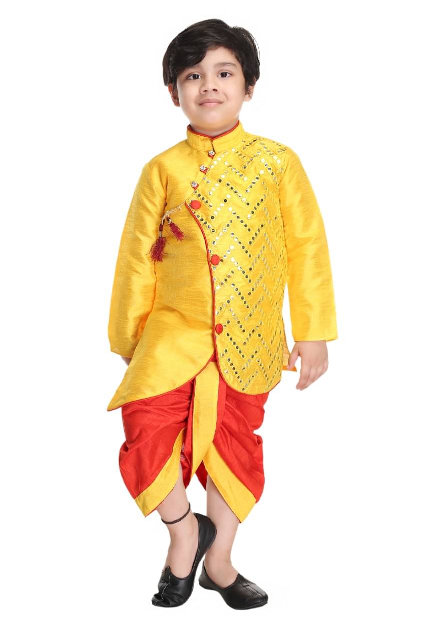     			s muktar garments Baby Boys Rayon Yellow Dhoti Kurta Set ( Pack of 1 )