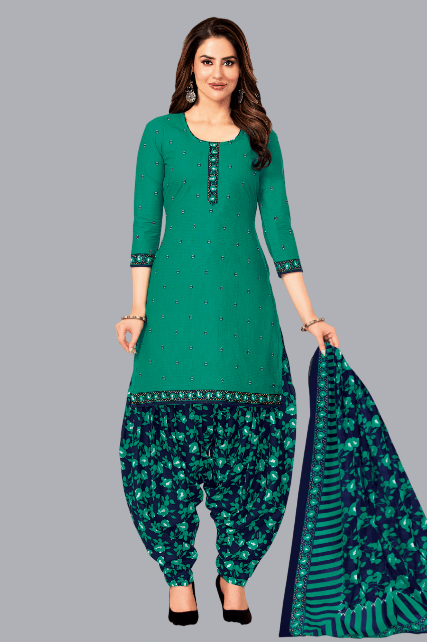     			shree jeenmata collection Unstitched Cotton Printed Dress Material - Green ( Pack of 1 )