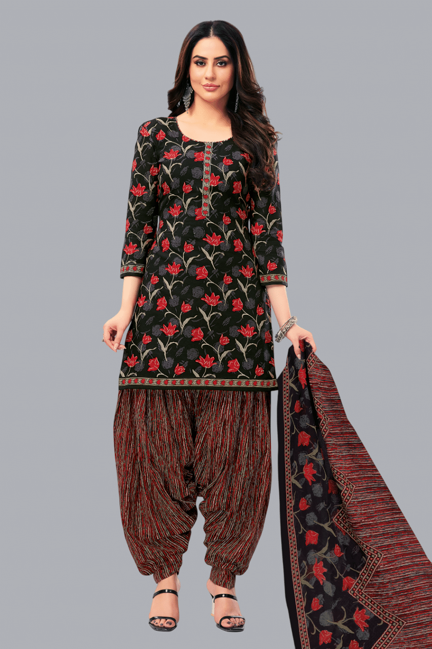     			shree jeenmata collection Unstitched Cotton Printed Dress Material - Black ( Pack of 1 )