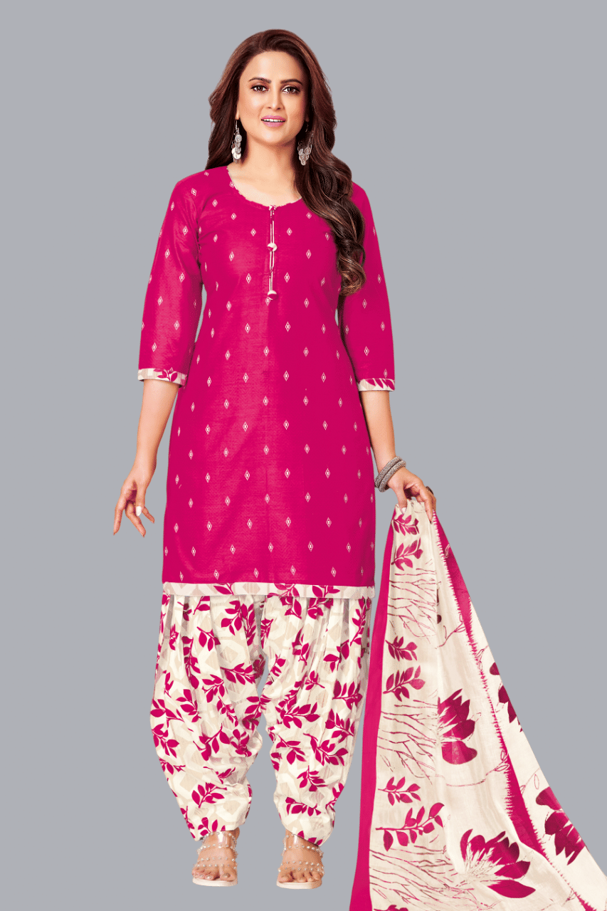     			shree jeenmata collection Unstitched Cotton Printed Dress Material - Pink ( Pack of 1 )