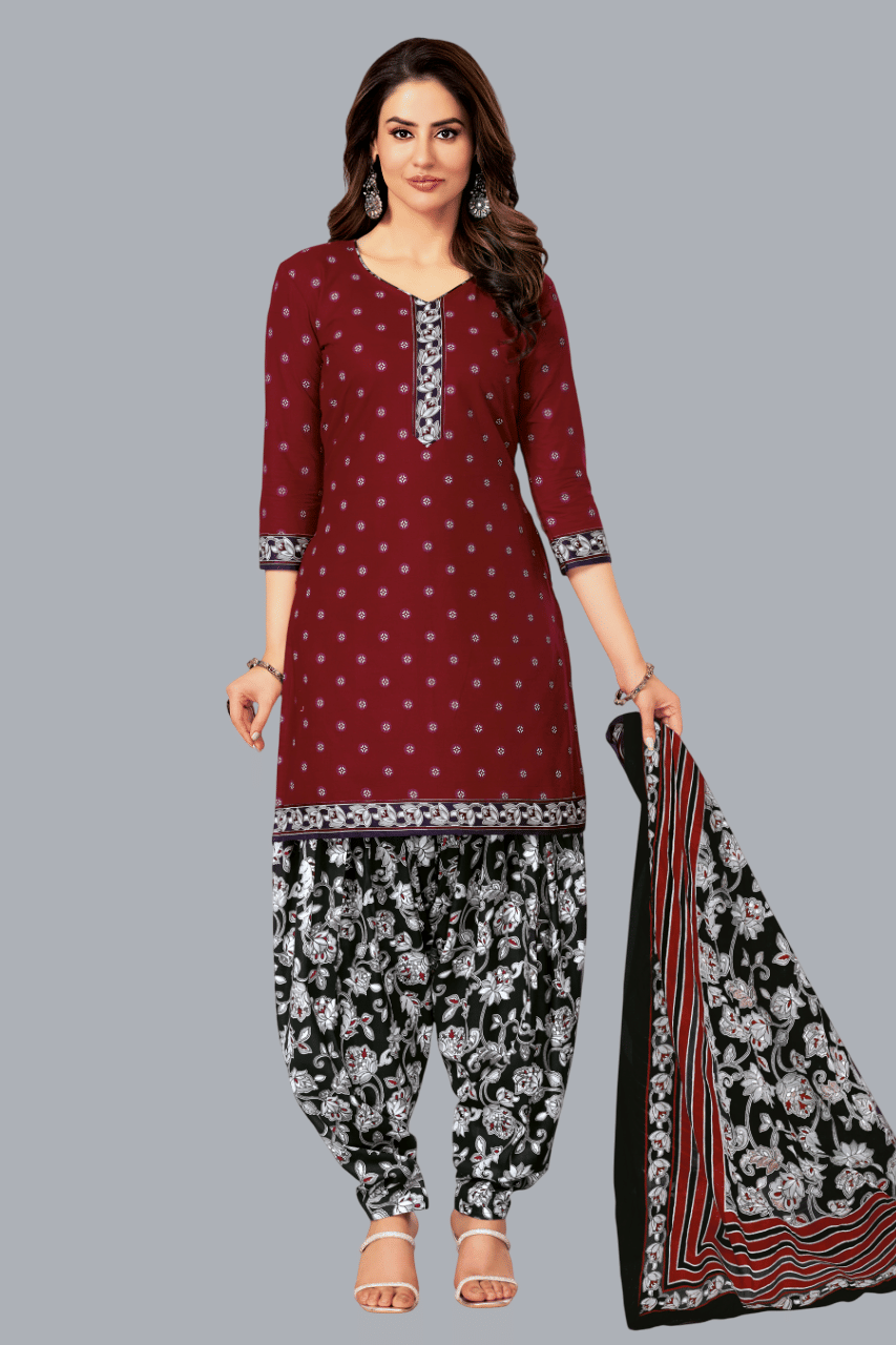     			shree jeenmata collection Unstitched Cotton Printed Dress Material - Maroon ( Pack of 1 )