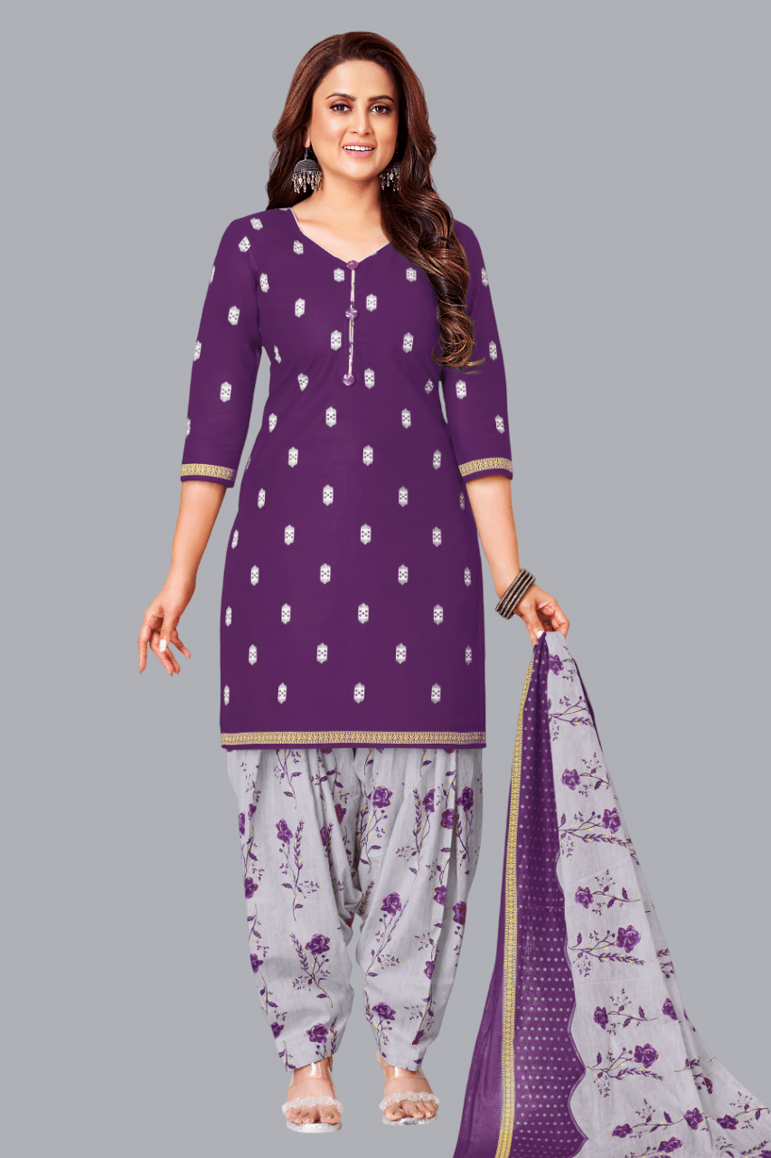 shree jeenmata collection Unstitched Cotton Printed Dress Material - Purple ( Pack of 1 ) shree jeenmata collection Unstitched Cotton Printed Dress Material - Purple ( Pack of 1 )