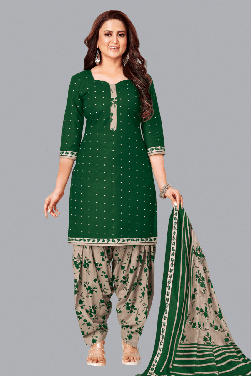     			shree jeenmata collection Unstitched Cotton Printed Dress Material - Green ( Pack of 1 )