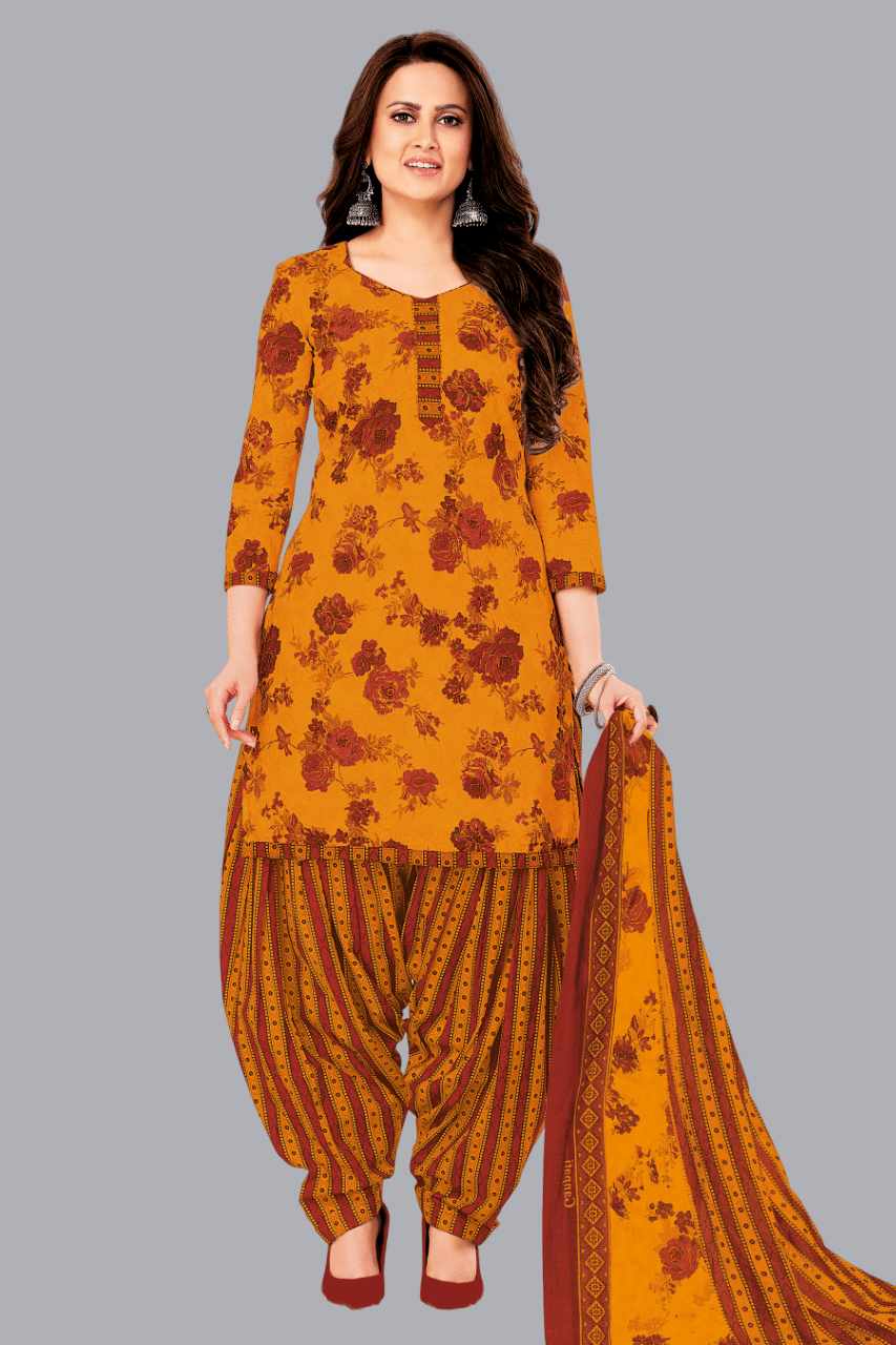 shree jeenmata collection Unstitched Cotton Printed Dress Material - Yellow ( Pack of 1 )     			shree jeenmata collection Unstitched Cotton Printed Dress Material - Yellow ( Pack of 1 )