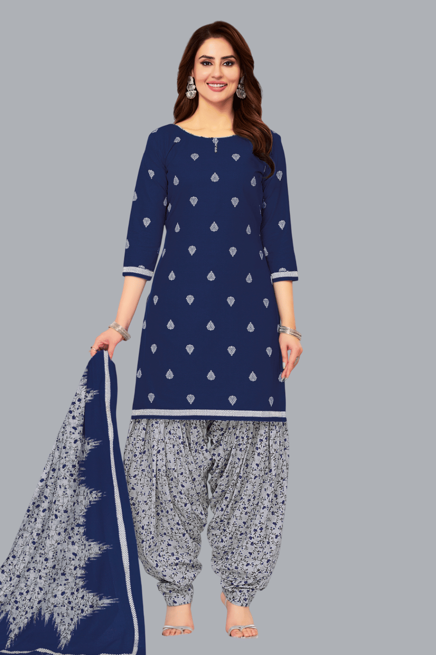     			shree jeenmata collection Unstitched Cotton Printed Dress Material - Blue ( Pack of 1 )