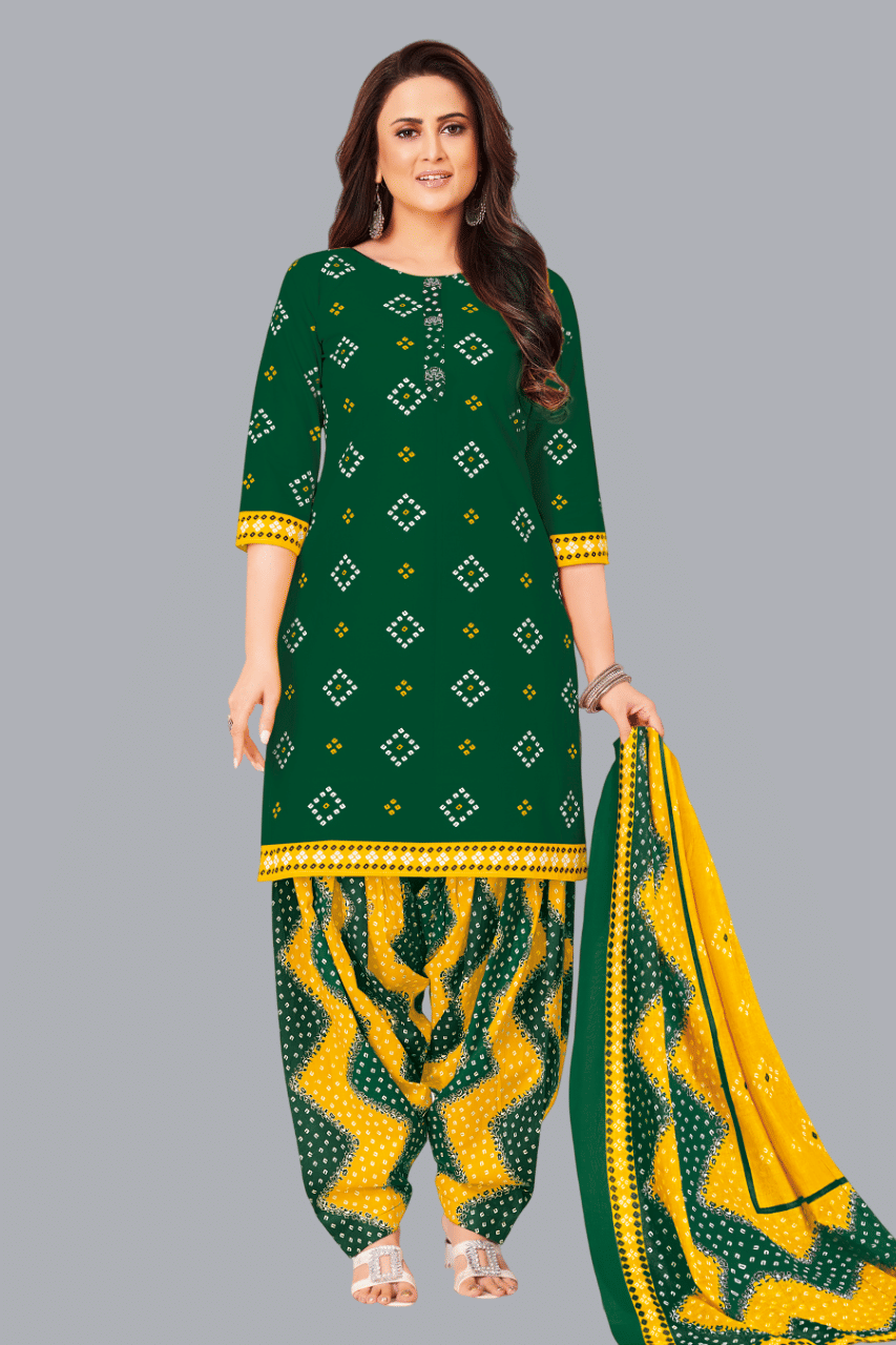     			shree jeenmata collection Unstitched Cotton Printed Dress Material - Green ( Pack of 1 )