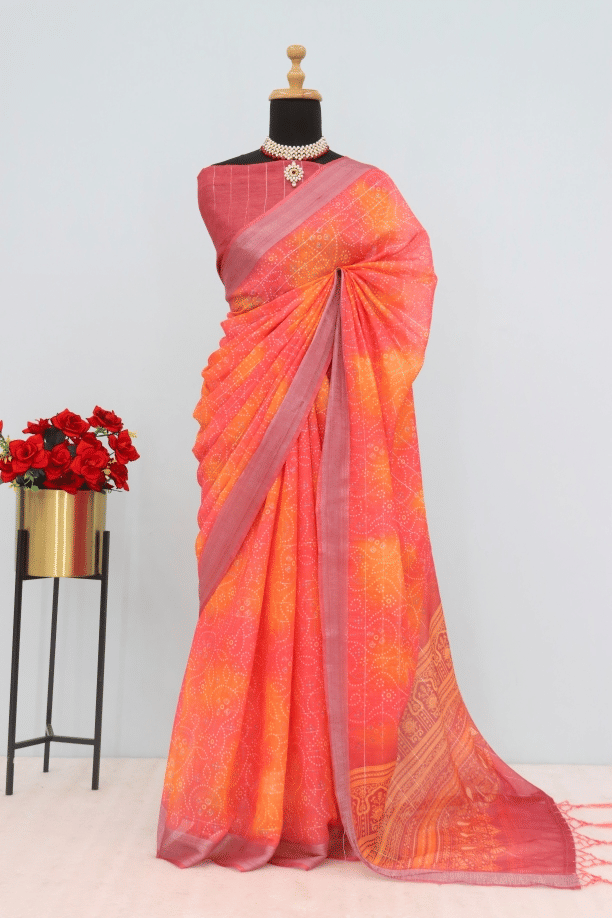 stavroz Linen Printed Saree With Unstitched Blouse Piece ( Multicolor ) stavroz Linen Printed Saree With Unstitched Blouse Piece ( Multicolor )