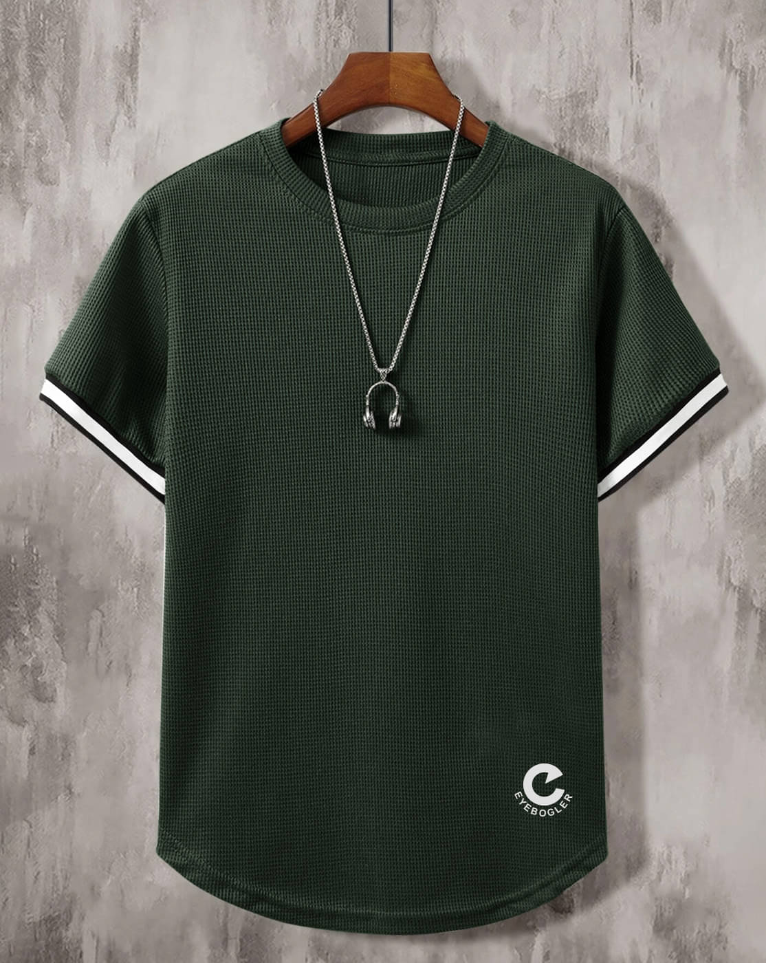     			Eyebogler Polyester Regular Fit Self Design Half Sleeves Men's Round T-Shirt - Dark Green ( Pack of 1 )