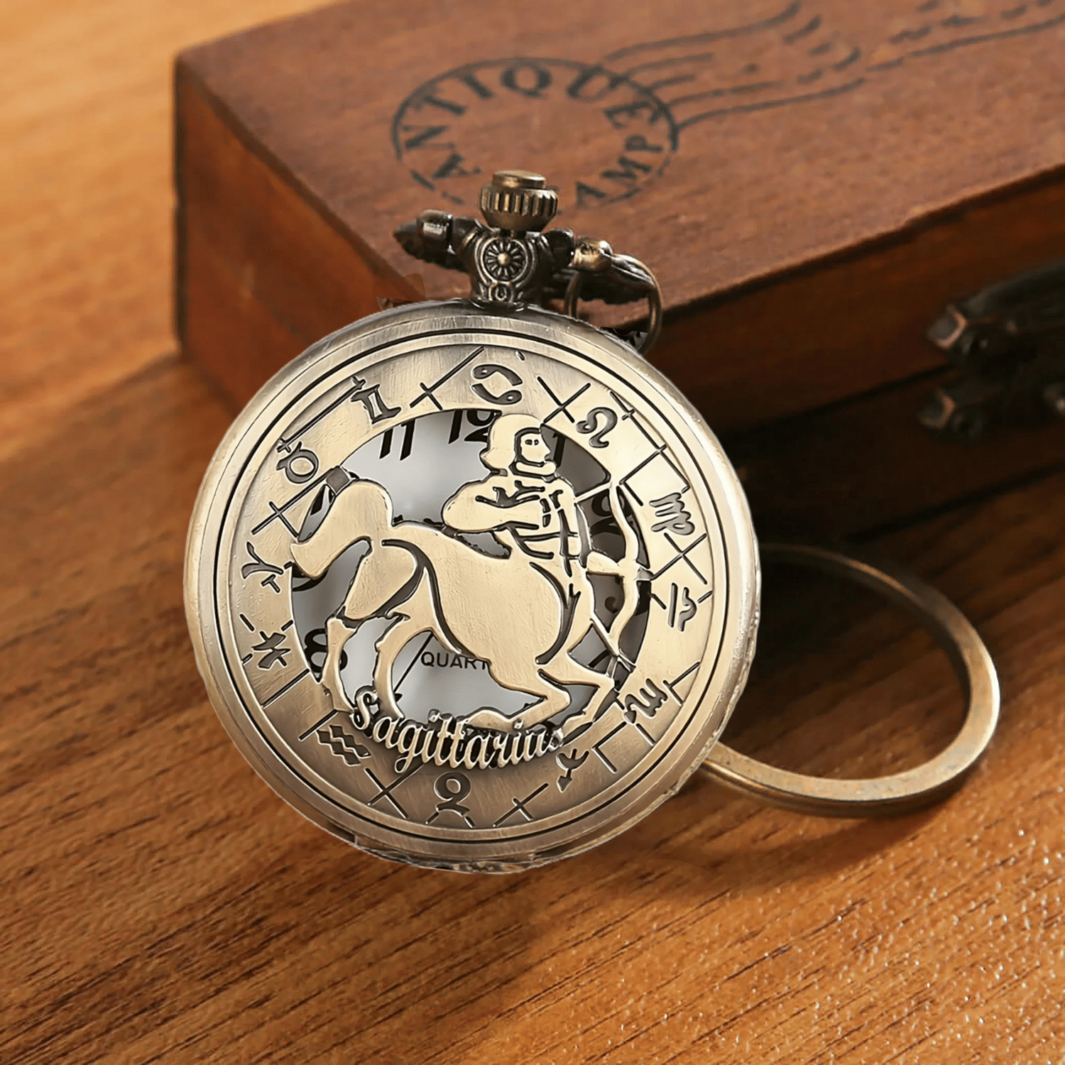     			Zodiac Sign Sagittarius Pocket Watch in Bronze | Antique Style Gift for Kids Boys Girls | Stylish Key Holder