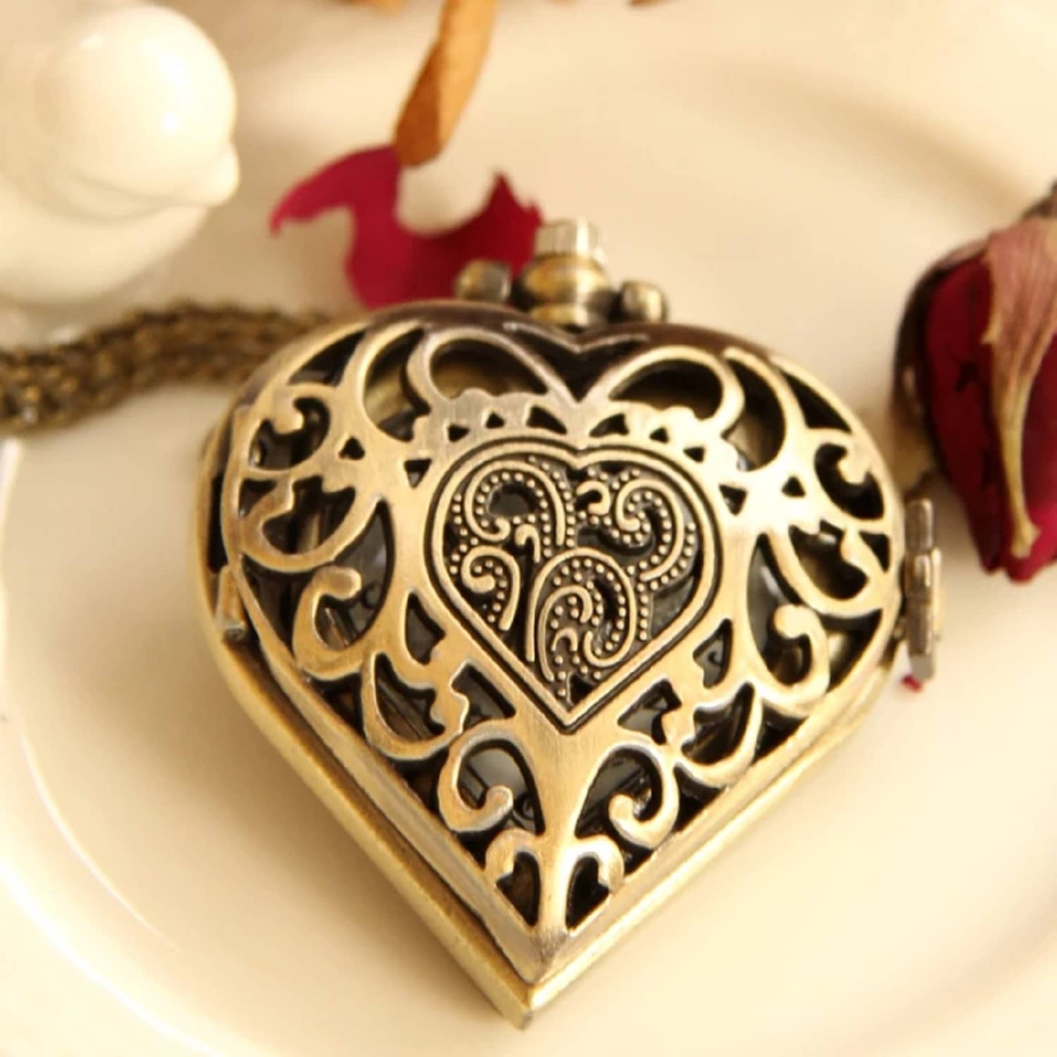 Heart Shape Pocket Watch Key Chain key Ring Valentine's Day Gift for Men & Woman Key Chain