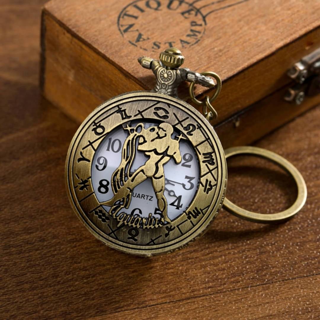     			GT Gala Time Zodiac Sign Aquarius Pocket Watch Car Bike Key Chain with Key Ring Men, Woman Gift Key Chain