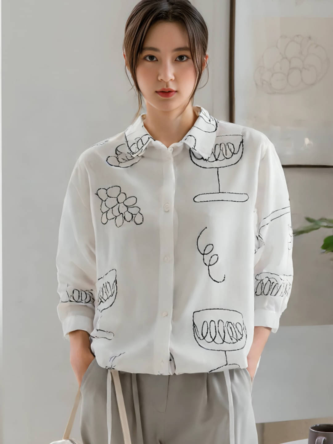     			MAYKR Women Printed Cotton Shirt ( White )