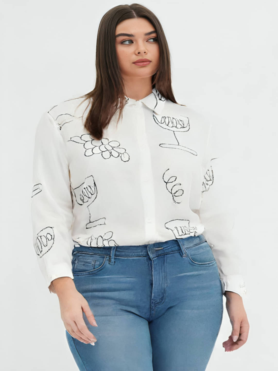     			MAYKR Women Printed Cotton Shirt ( White )
