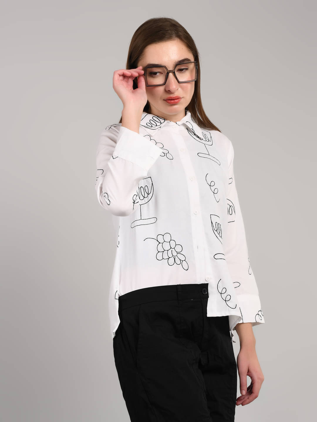     			MAYKR Women Printed Cotton Shirt ( White )