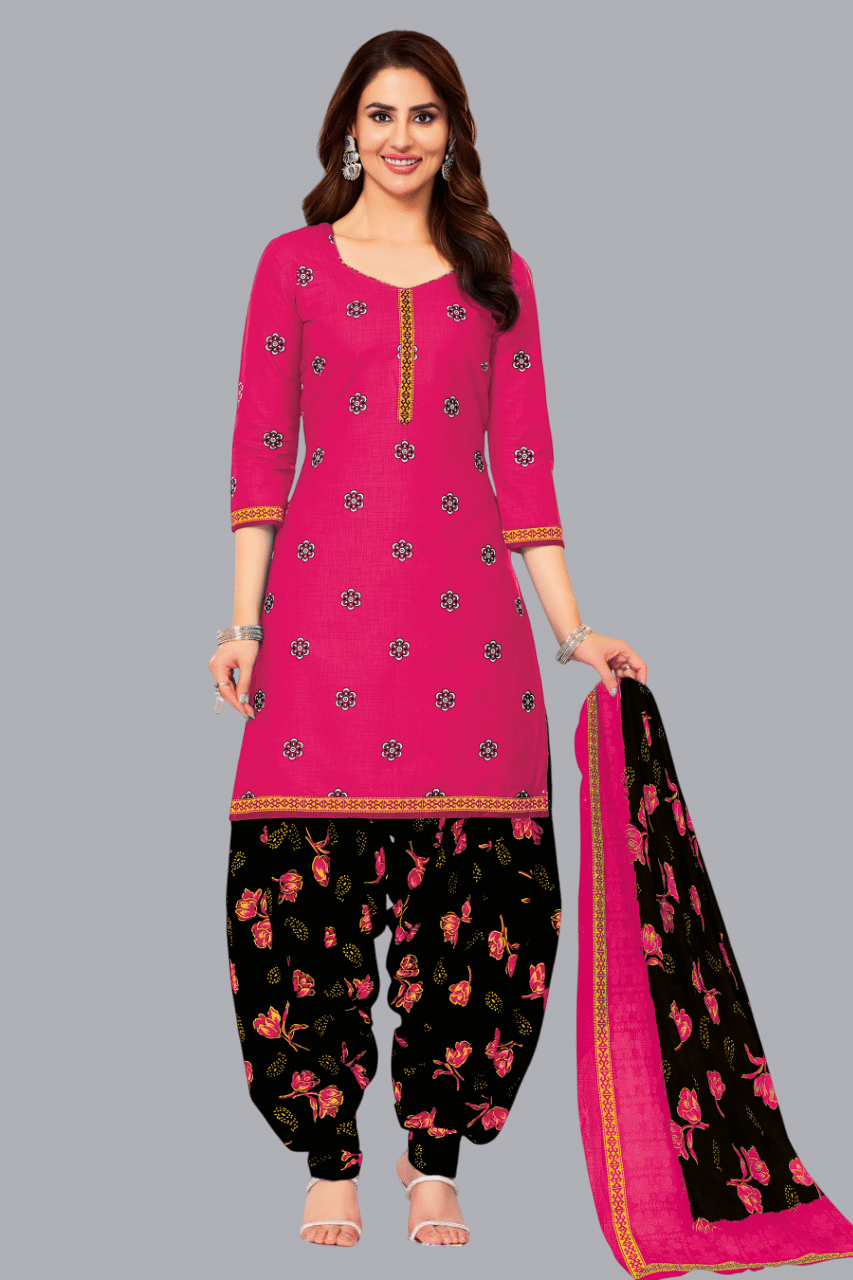     			shree jeenmata collection Unstitched Cotton Printed Dress Material - Pink ( Pack of 1 )