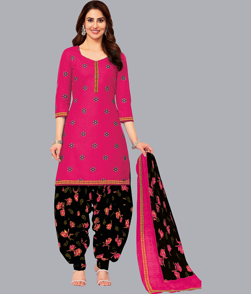 shree jeenmata collection Unstitched Cotton Printed Dress Material - Pink ( Pack of 1 ) - Unstitched Fabrics | Buy online on ZillyBuy