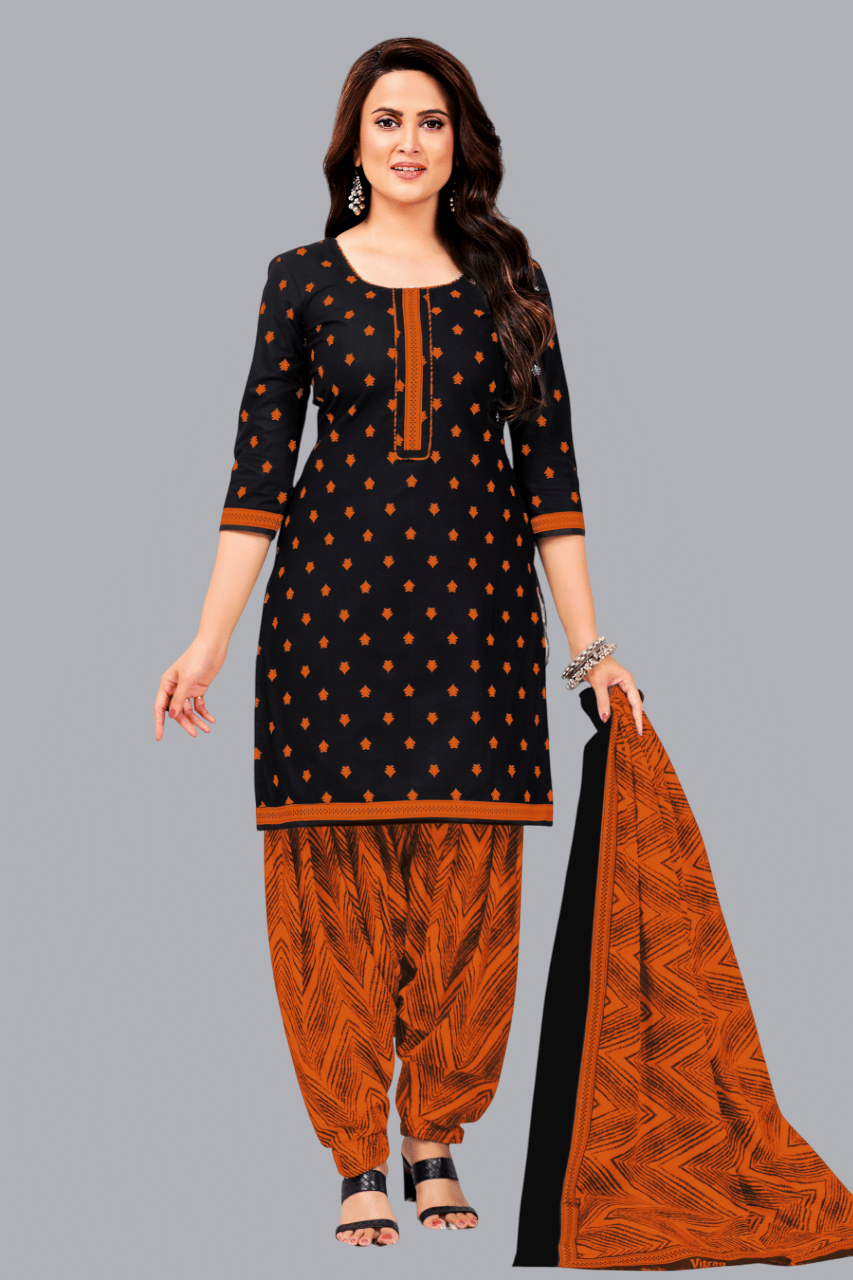     			shree jeenmata collection Unstitched Cotton Printed Dress Material - Black ( Pack of 1 )