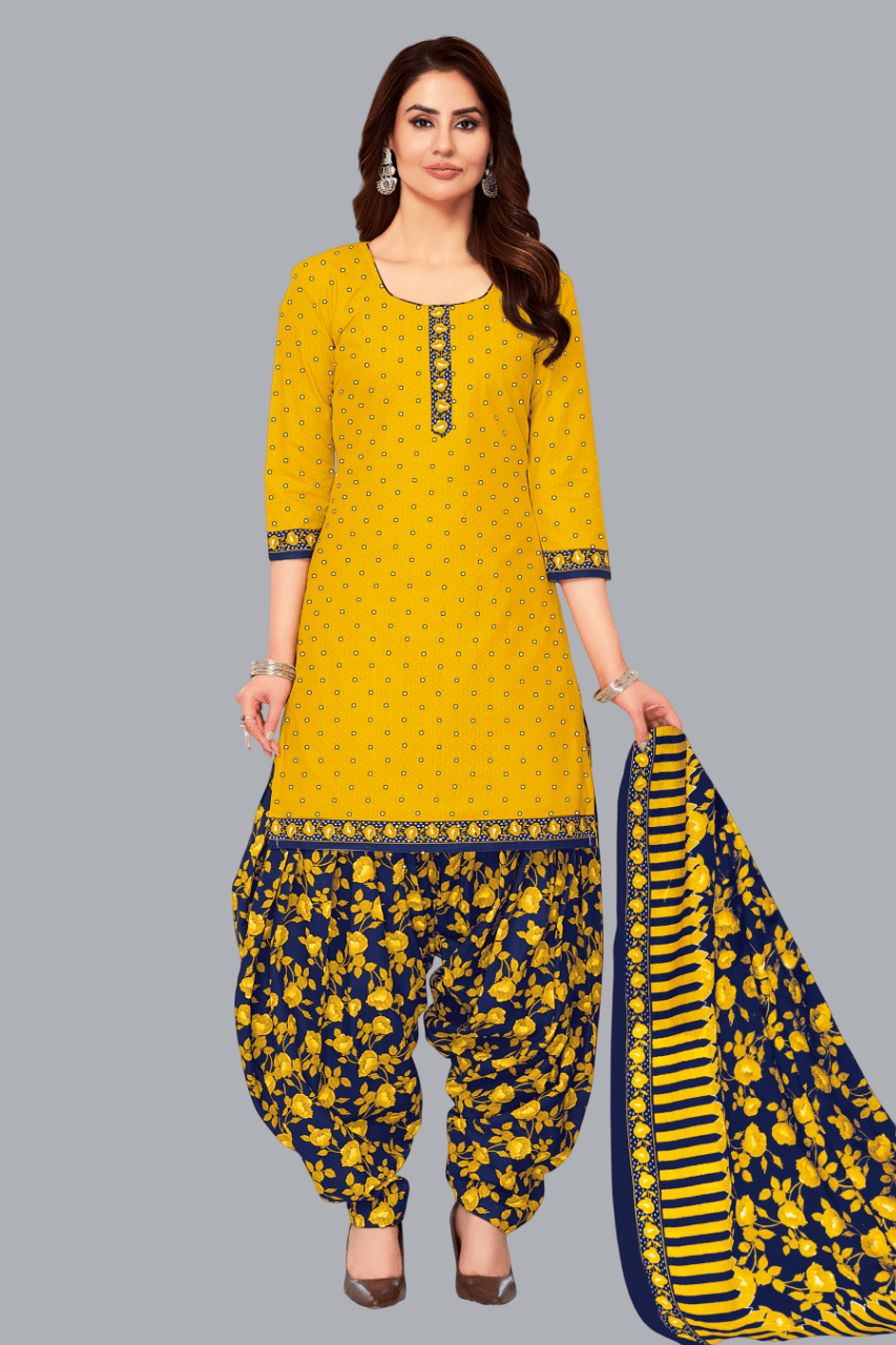    			shree jeenmata collection Unstitched Cotton Printed Dress Material - Yellow ( Pack of 1 )