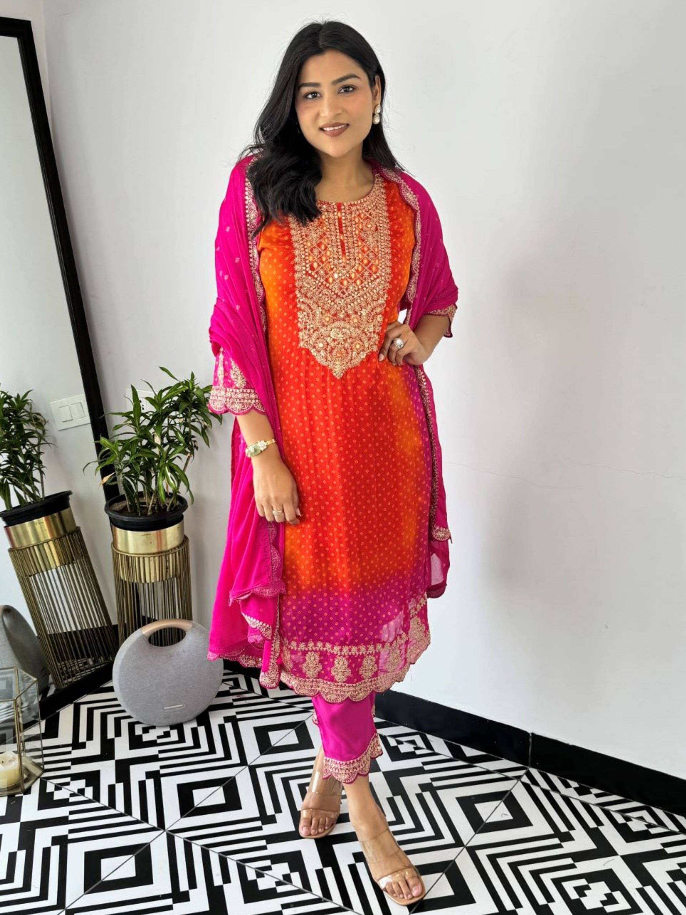     			Eeloo Silk Embroidered Kurti With Pants Women's Stitched Salwar Suit - Pink ( Pack of 1 )