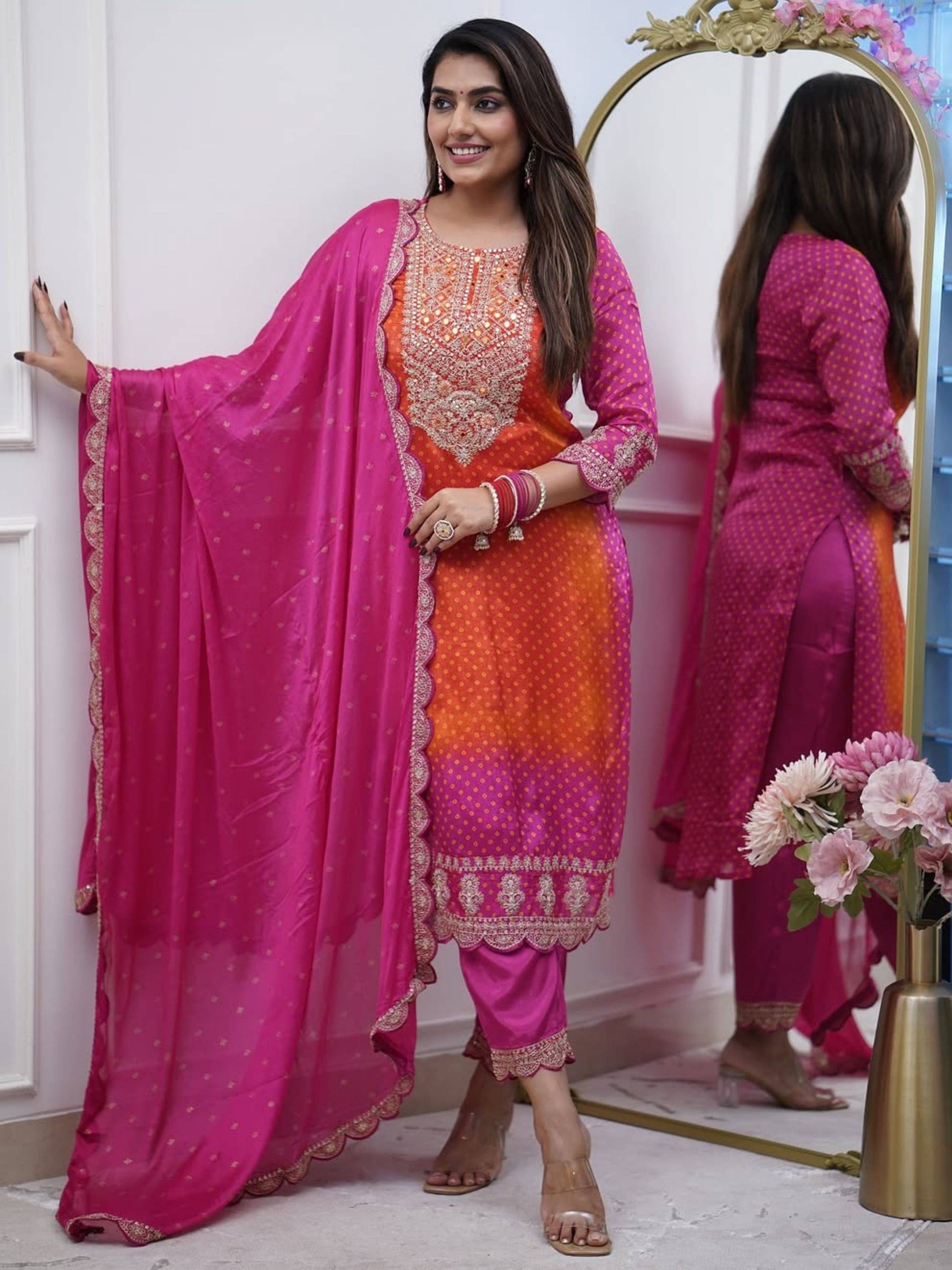 Eeloo Silk Embroidered Kurti With Pants Women's Stitched Salwar Suit - Pink ( Pack of 1 ) Eeloo Silk Embroidered Kurti With Pants Women's Stitched Salwar Suit - Pink ( Pack of 1 )