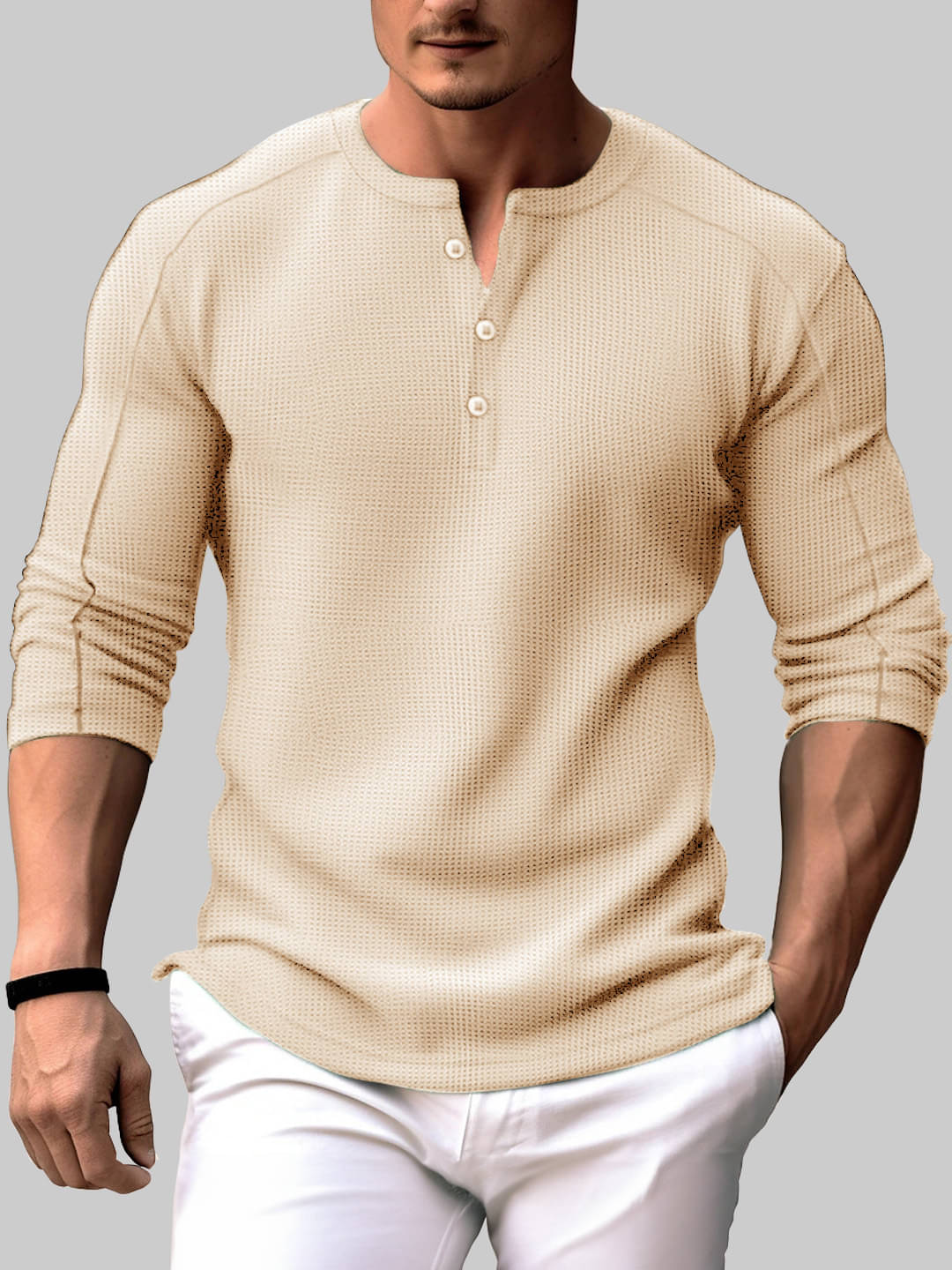 Eyebogler Polyester Regular Fit Self Design Full Sleeves Men's Henley T-Shirt - Beige ( Pack of 1 ) Eyebogler Polyester Regular Fit Self Design Full Sleeves Men's Henley T-Shirt - Beige ( Pack of 1 )