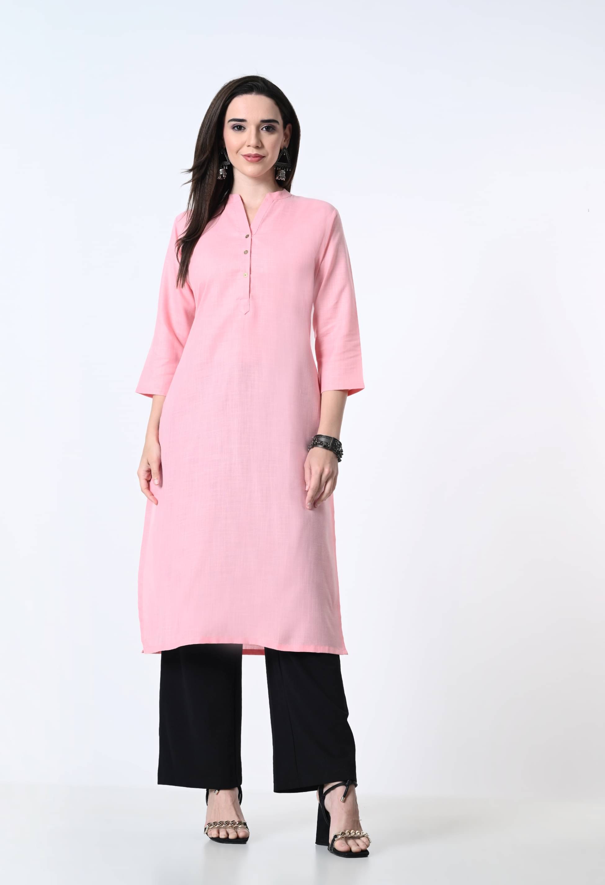     			MAURYA Pack of 1 Cotton Blend Solid Straight Women's Kurti - ( Pink )