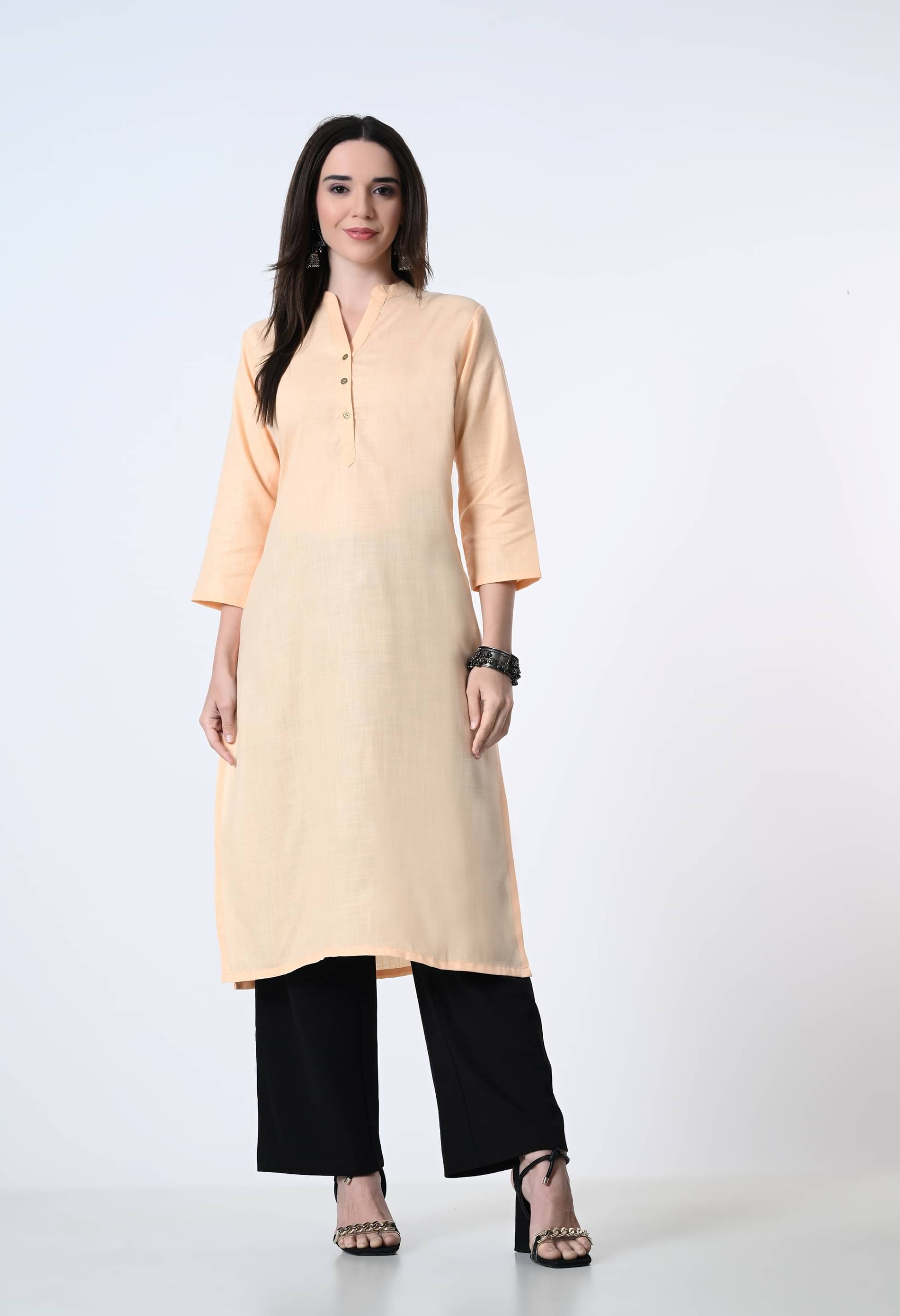     			MAURYA Pack of 1 Cotton Blend Solid Straight Women's Kurti - ( Peach )