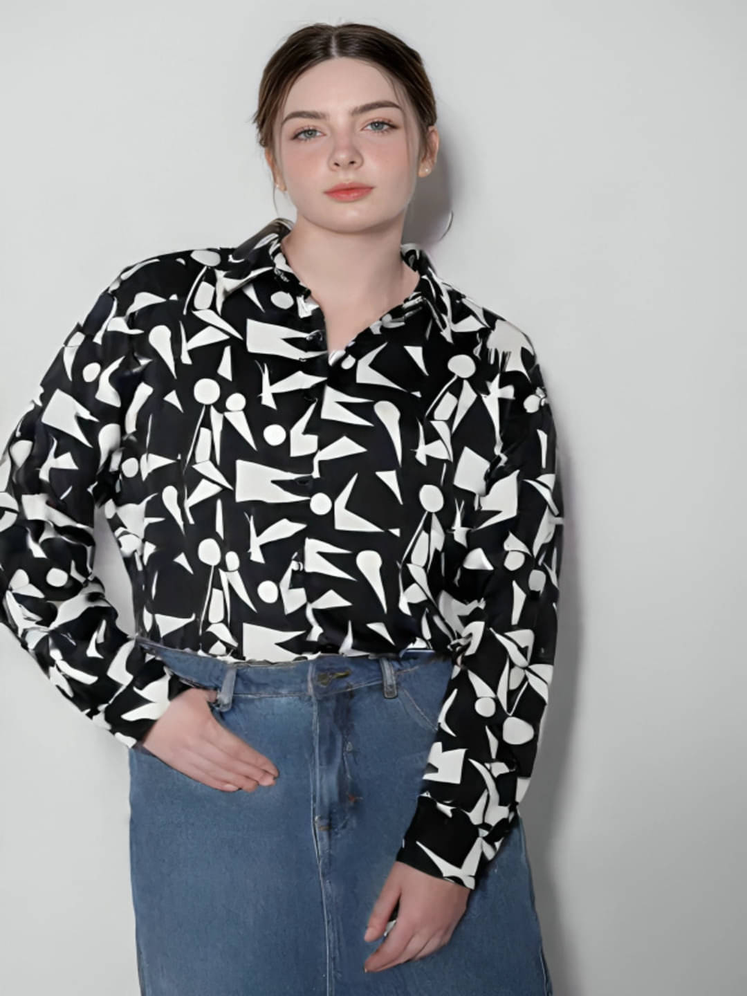 MAYKR Women Printed Satin Shirt ( Black )     			MAYKR Women Printed Satin Shirt ( Black )