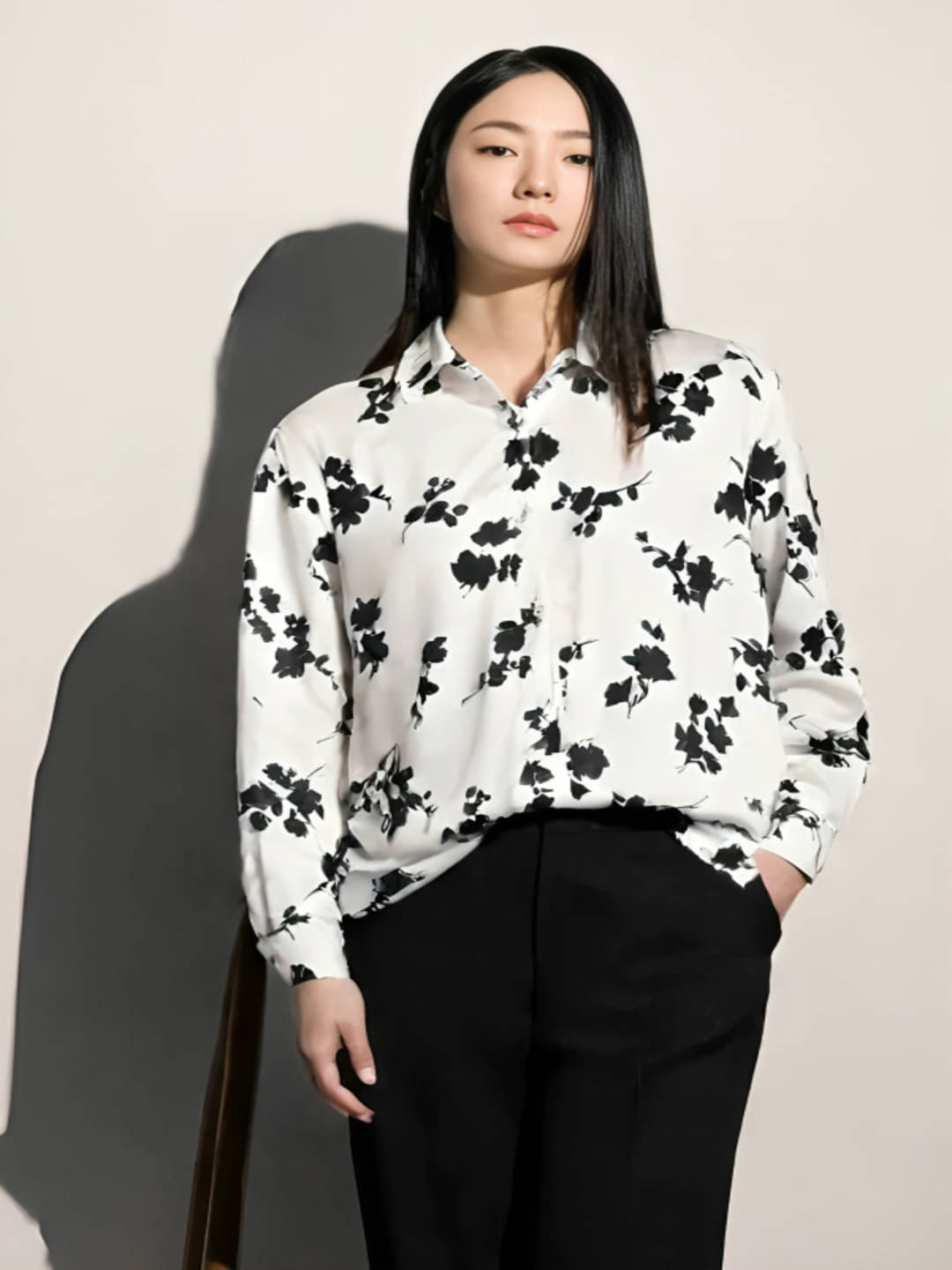     			MAYKR Women Printed Satin Shirt ( White )