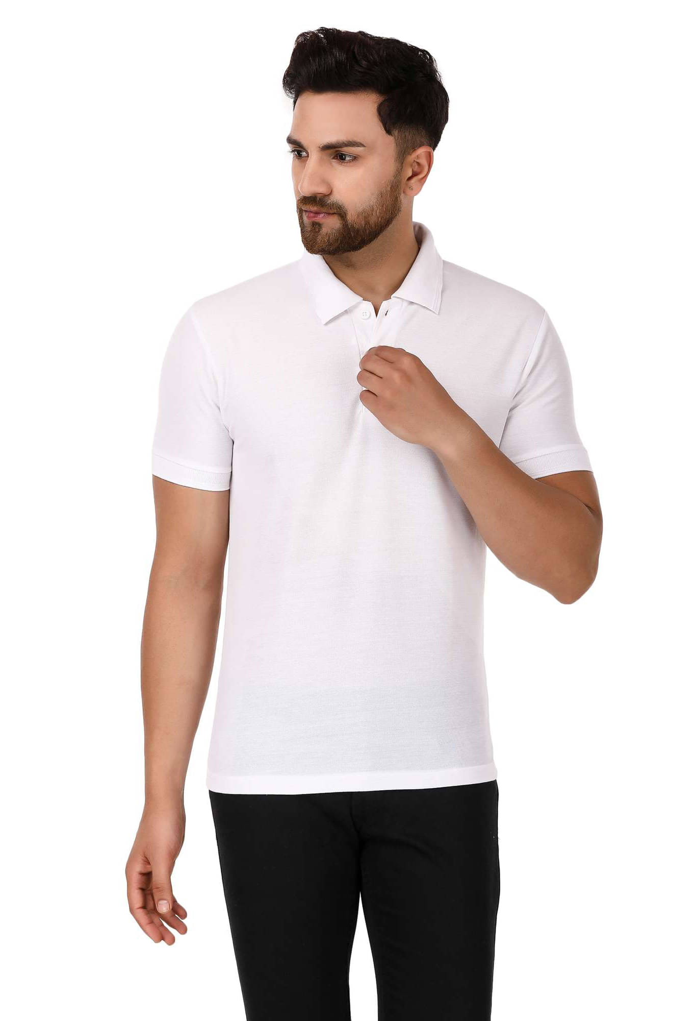     			Nios Fashion Pack of 1 Cotton Blend Slim Fit Solid Half Sleeves Men's Polo T Shirt ( White )