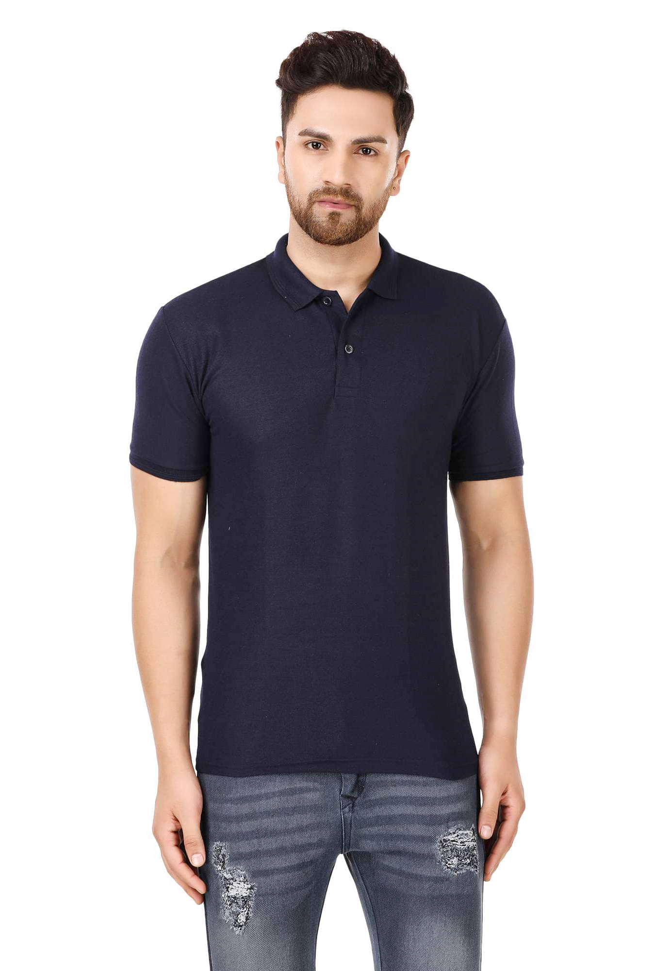 Nios Fashion Pack of 1 Cotton Blend Slim Fit Solid Half Sleeves Men's Polo T Shirt ( Navy Blue ) Nios Fashion Pack of 1 Cotton Blend Slim Fit Solid Half Sleeves Men's Polo T Shirt ( Navy Blue )
