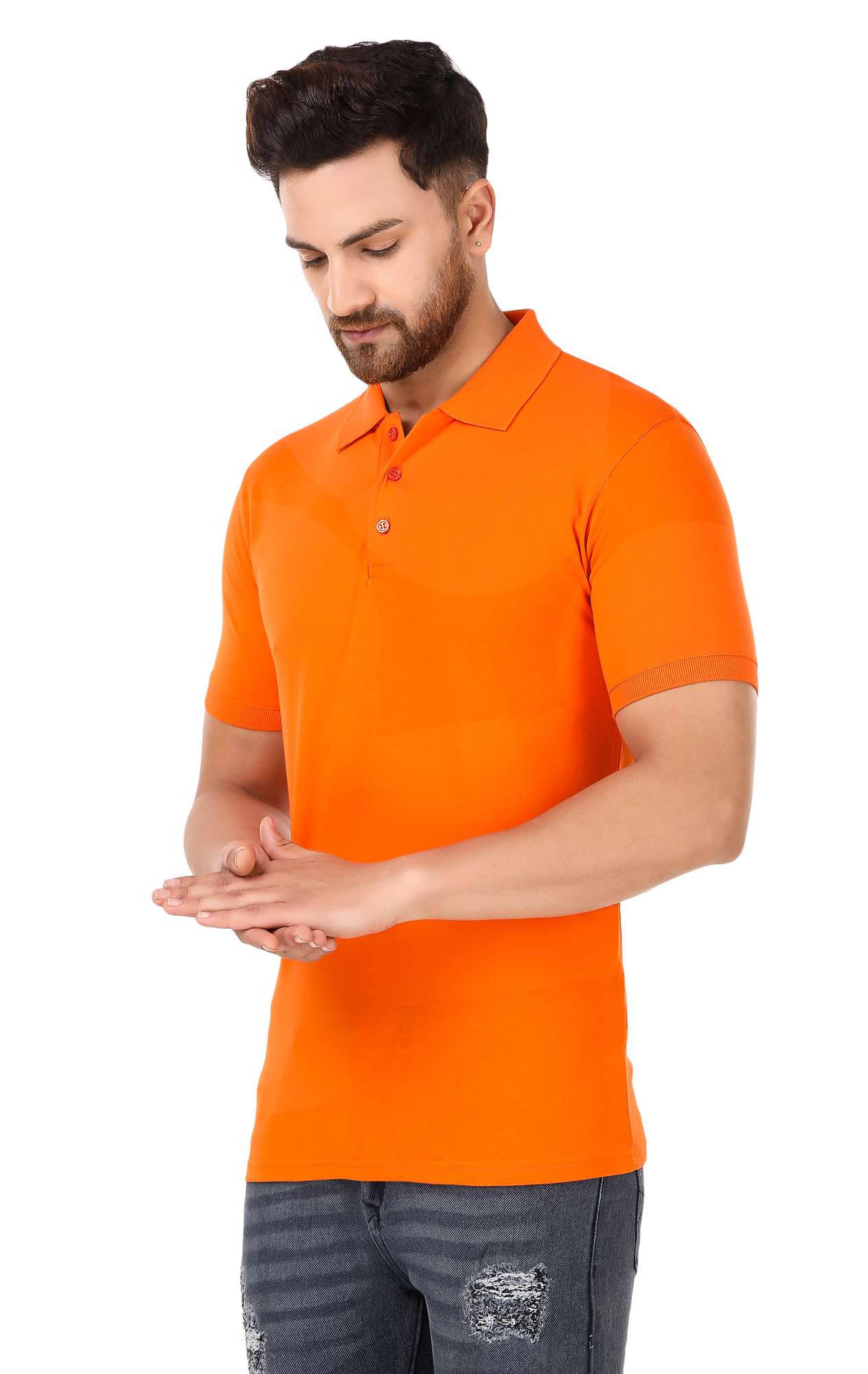 Nios Fashion Pack of 1 Cotton Blend Slim Fit Solid Half Sleeves Men's Polo T Shirt ( Orange )     			Nios Fashion Pack of 1 Cotton Blend Slim Fit Solid Half Sleeves Men's Polo T Shirt ( Orange )