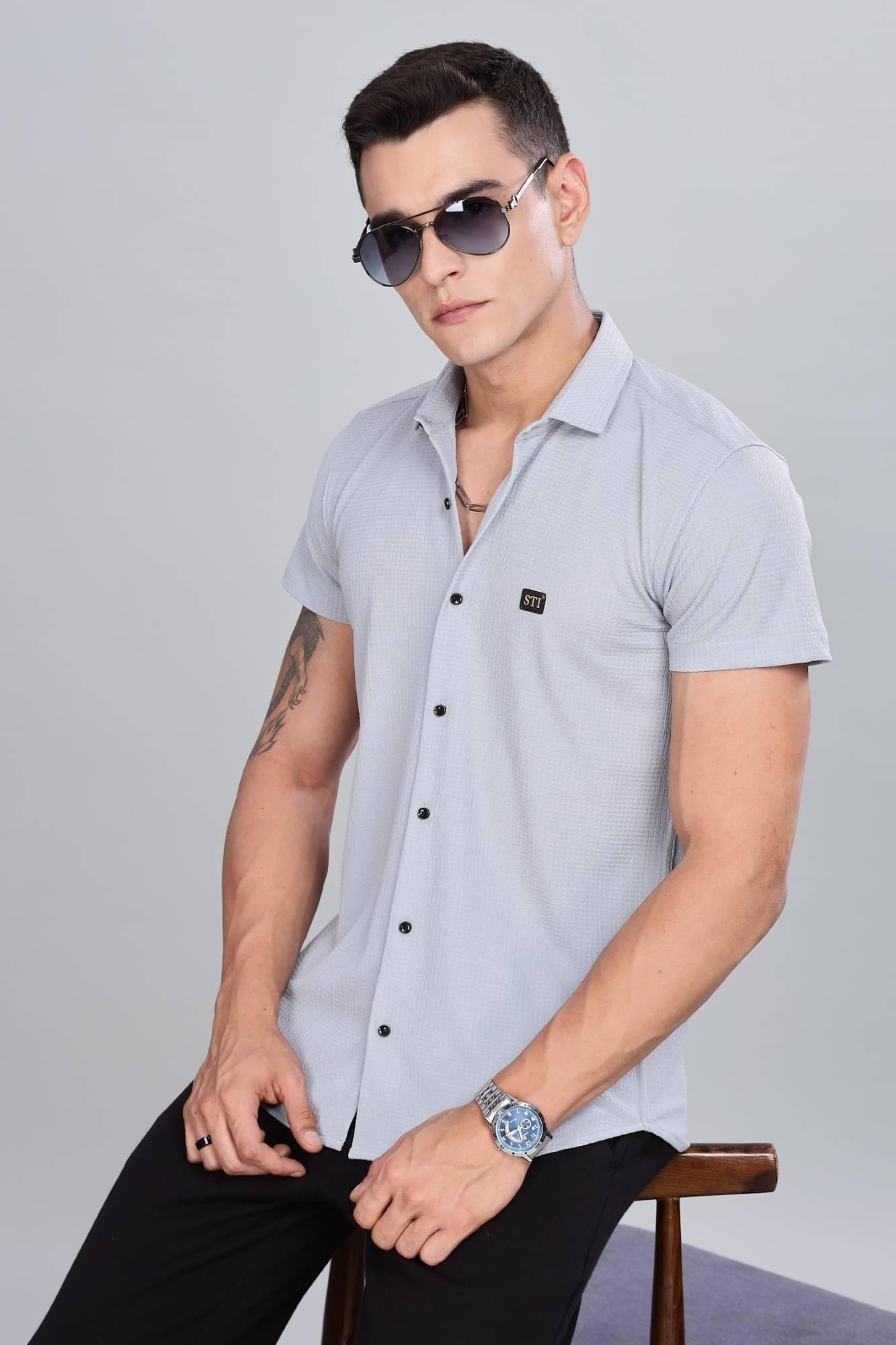 STI Polyester Regular Fit Self Design Half Sleeves Men's Casual Shirt - Grey ( Pack of 1 ) STI Polyester Regular Fit Self Design Half Sleeves Men's Casual Shirt - Grey ( Pack of 1 )