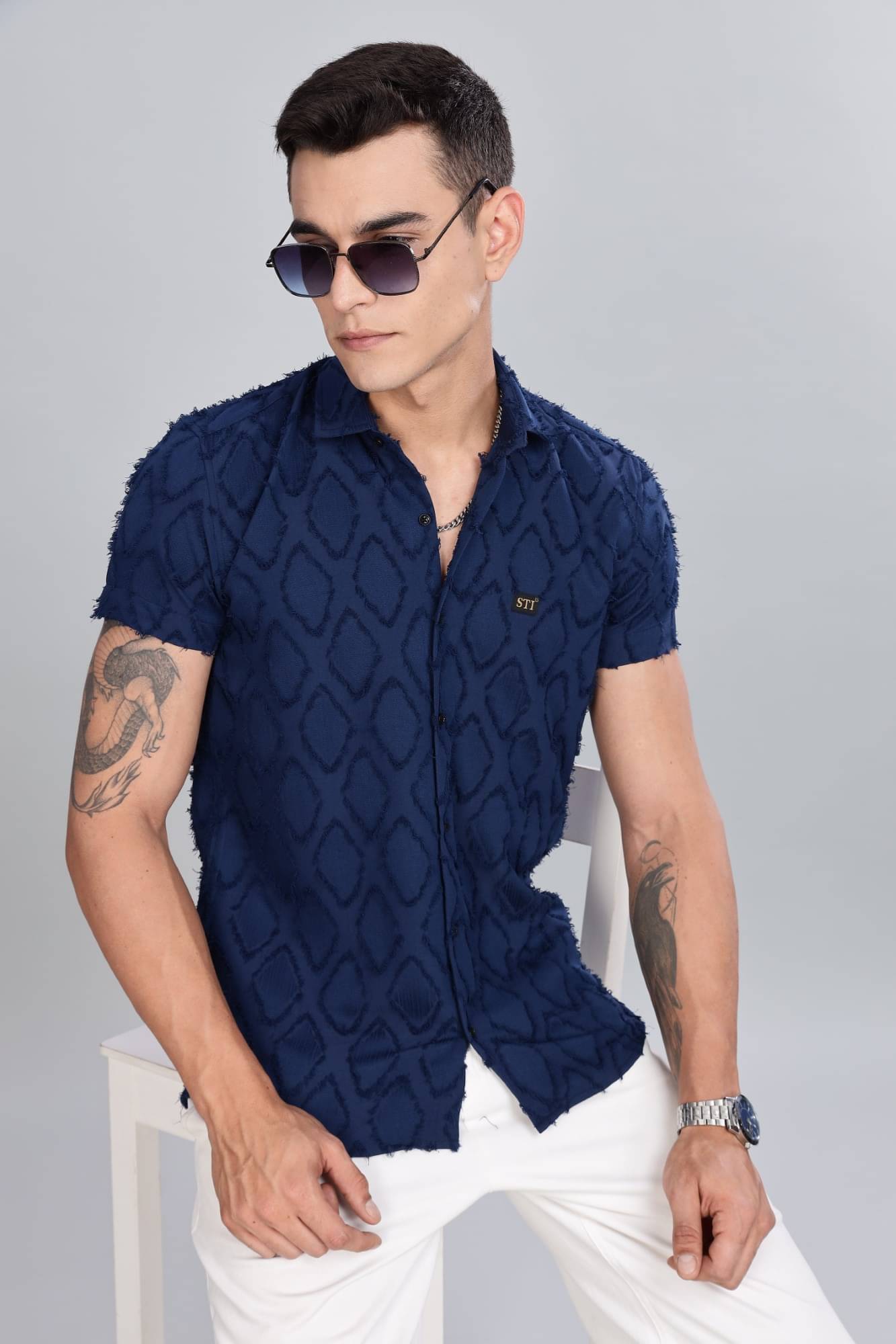     			STI Viscose Regular Fit Self Design Half Sleeves Men's Casual Shirt - Blue ( Pack of 1 )