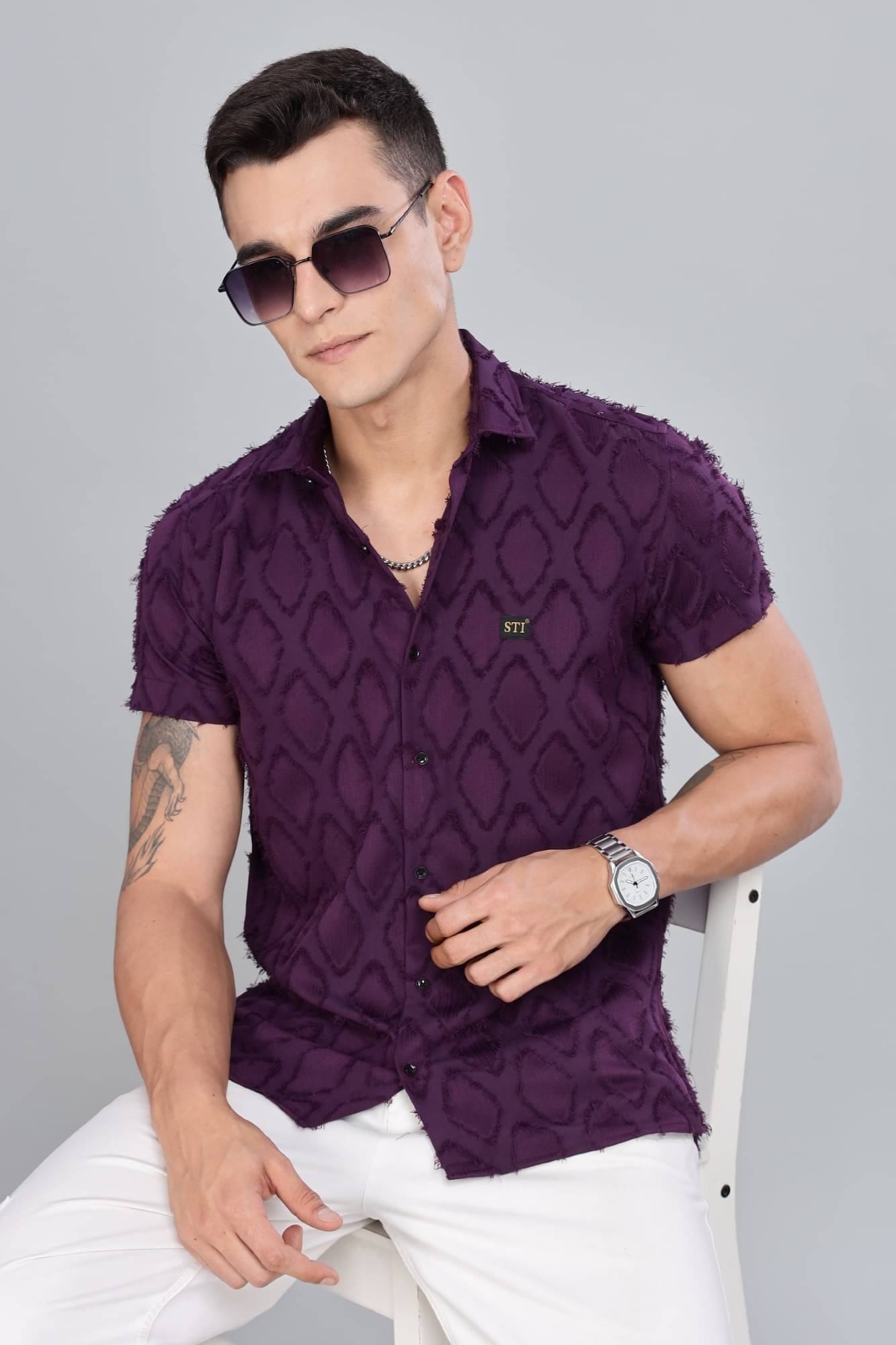     			STI Viscose Regular Fit Self Design Half Sleeves Men's Casual Shirt - Purple ( Pack of 1 )