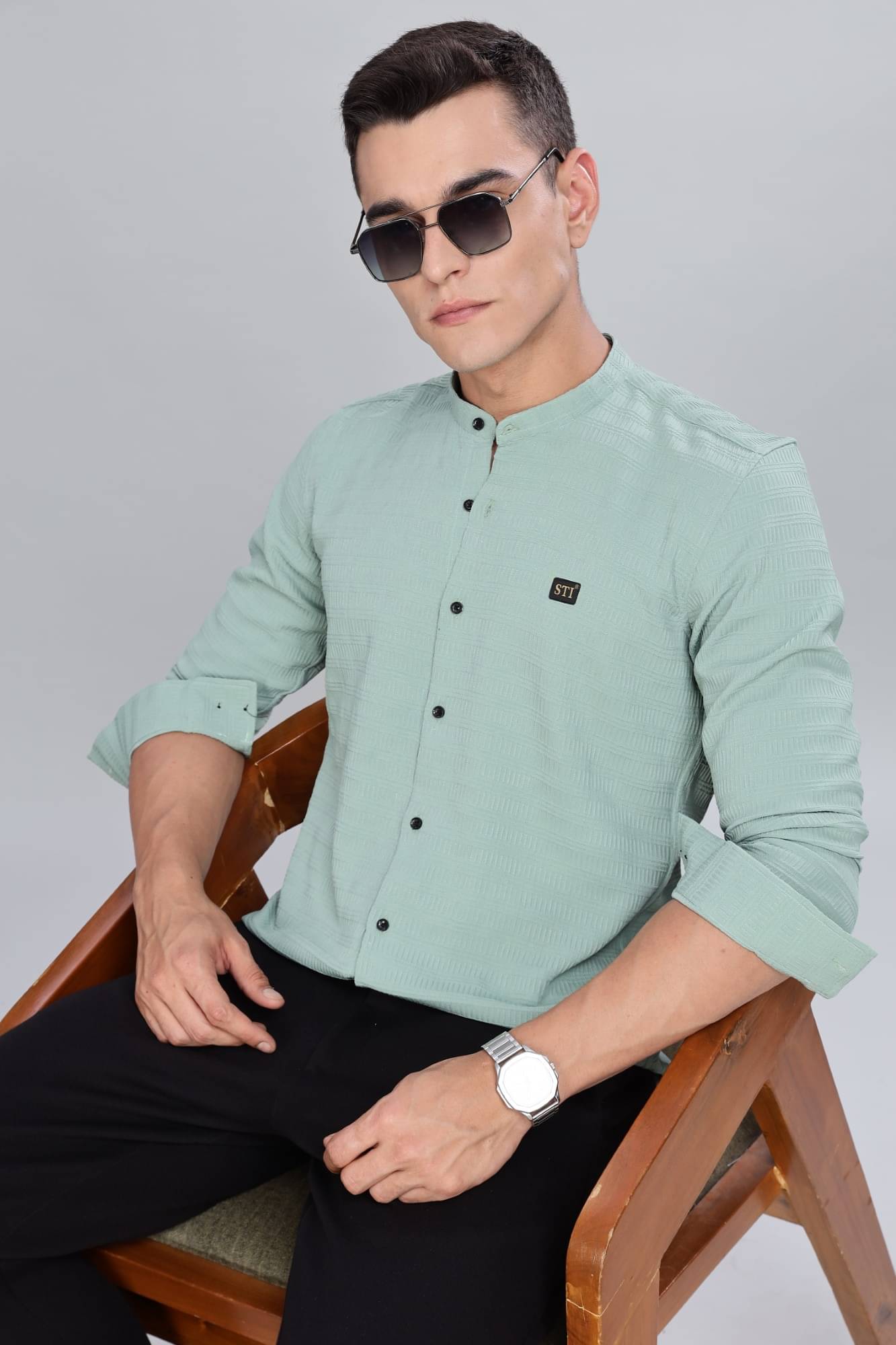     			STI Viscose Regular Fit Self Design Half Sleeves Men's Casual Shirt - Mint Green ( Pack of 1 )