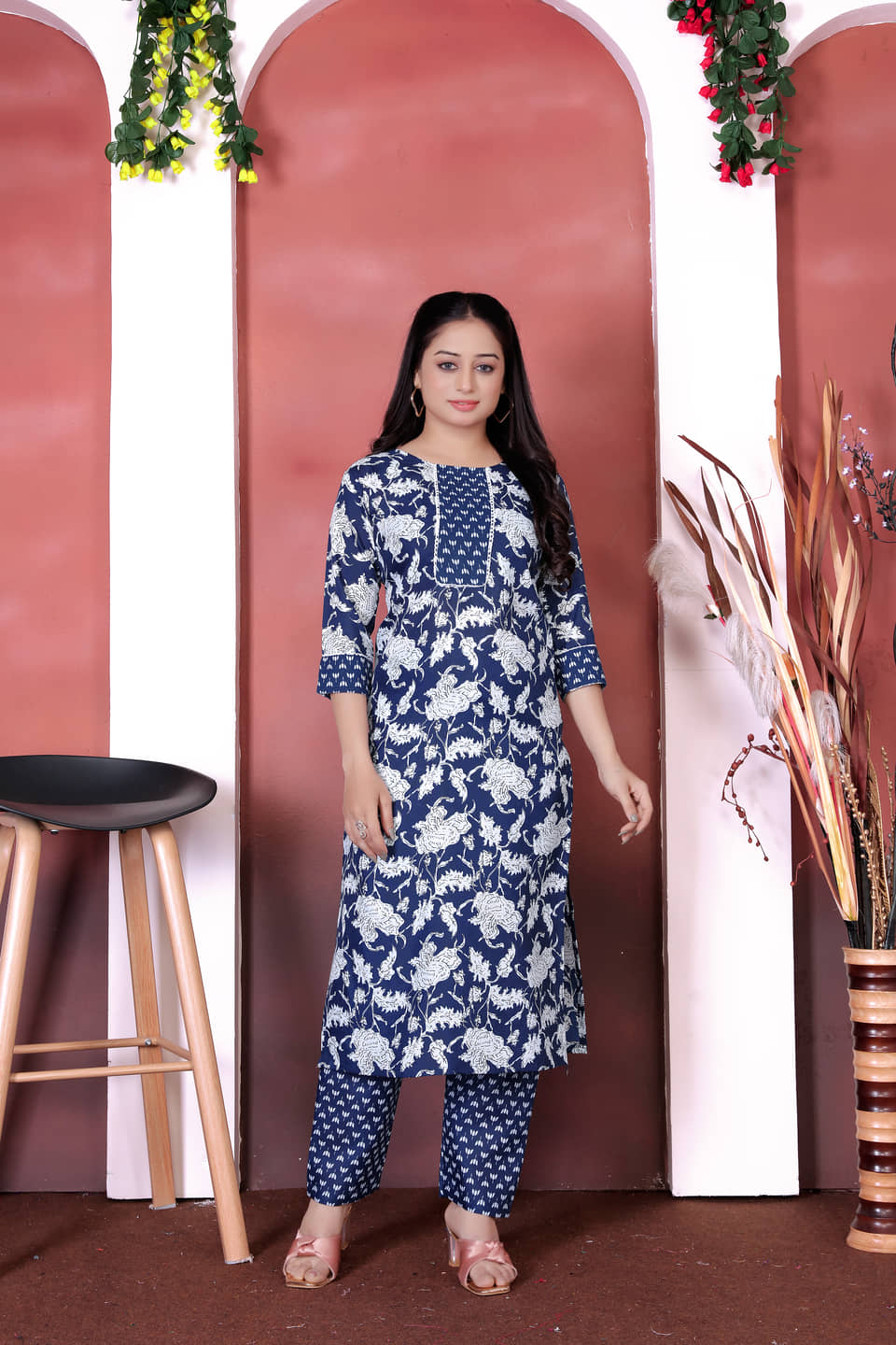 YAGNIK FASHION Cotton Printed Kurti With Pants Women's Stitched Salwar Suit - Blue ( Pack of 1 )