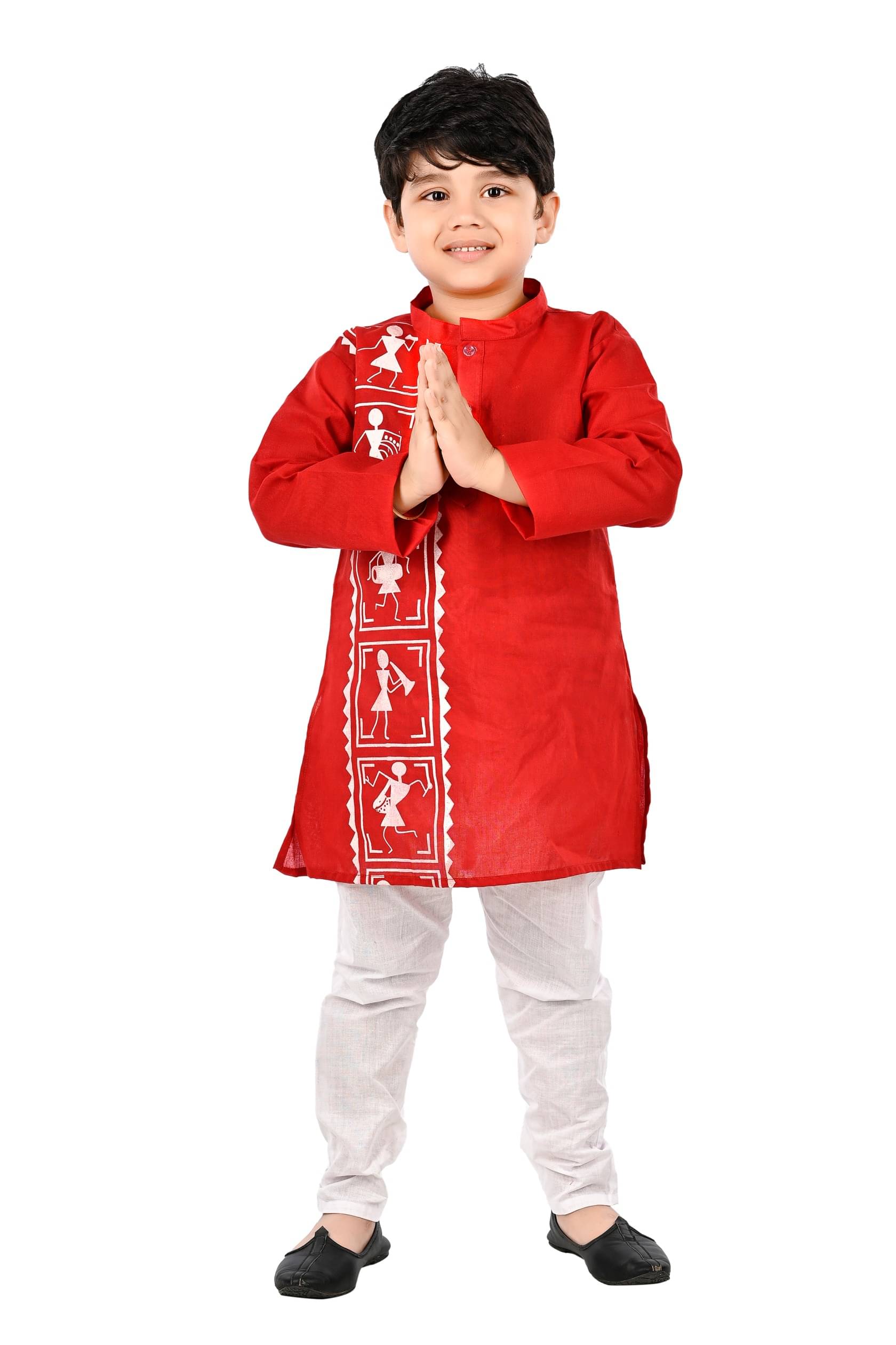     			s muktar garments Baby Boys Cotton Blend Ethnic - Pattern Kurta Pyjama Set ( Red , Pack of 1 )