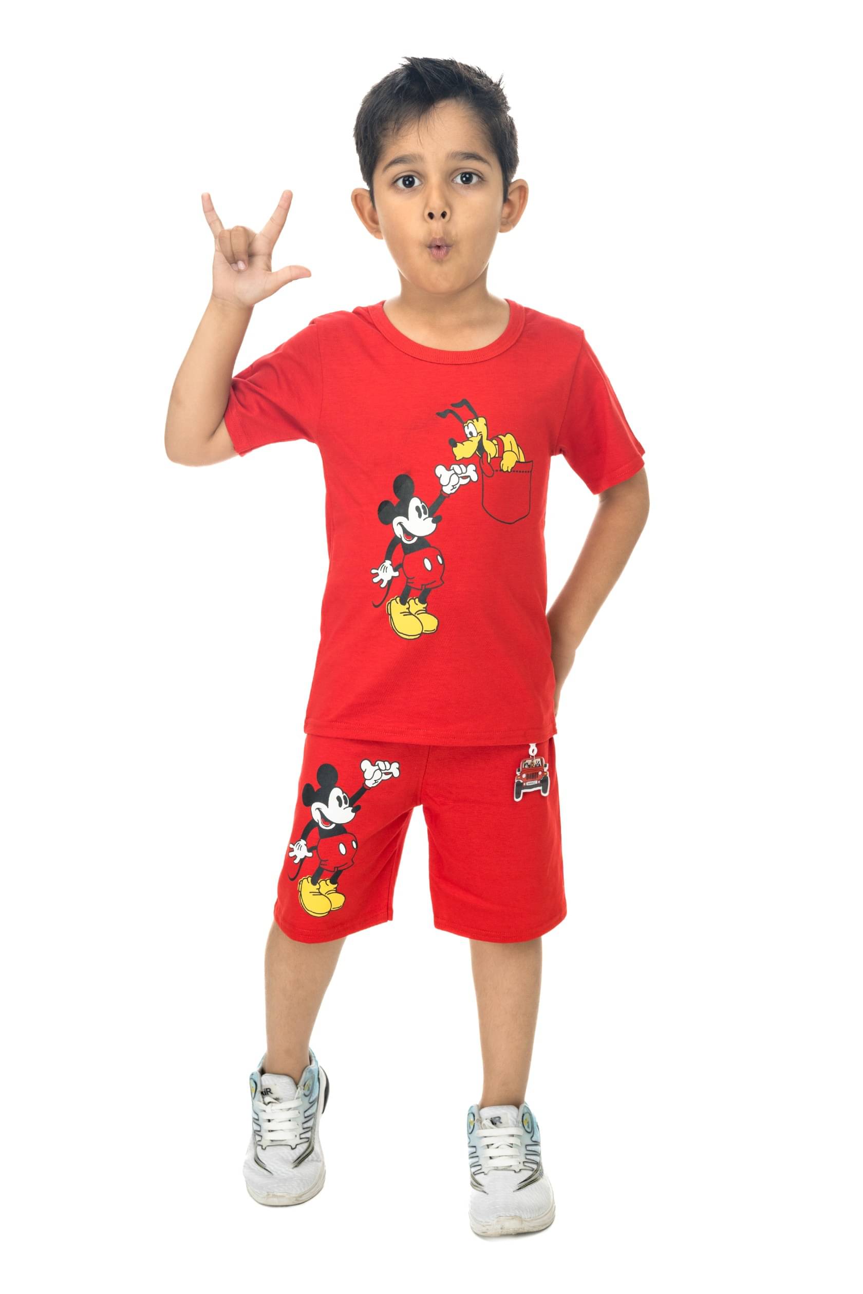     			s muktar garments Pack of 1 Unisex Cotton T-Shirt & Shorts Set ( Red )