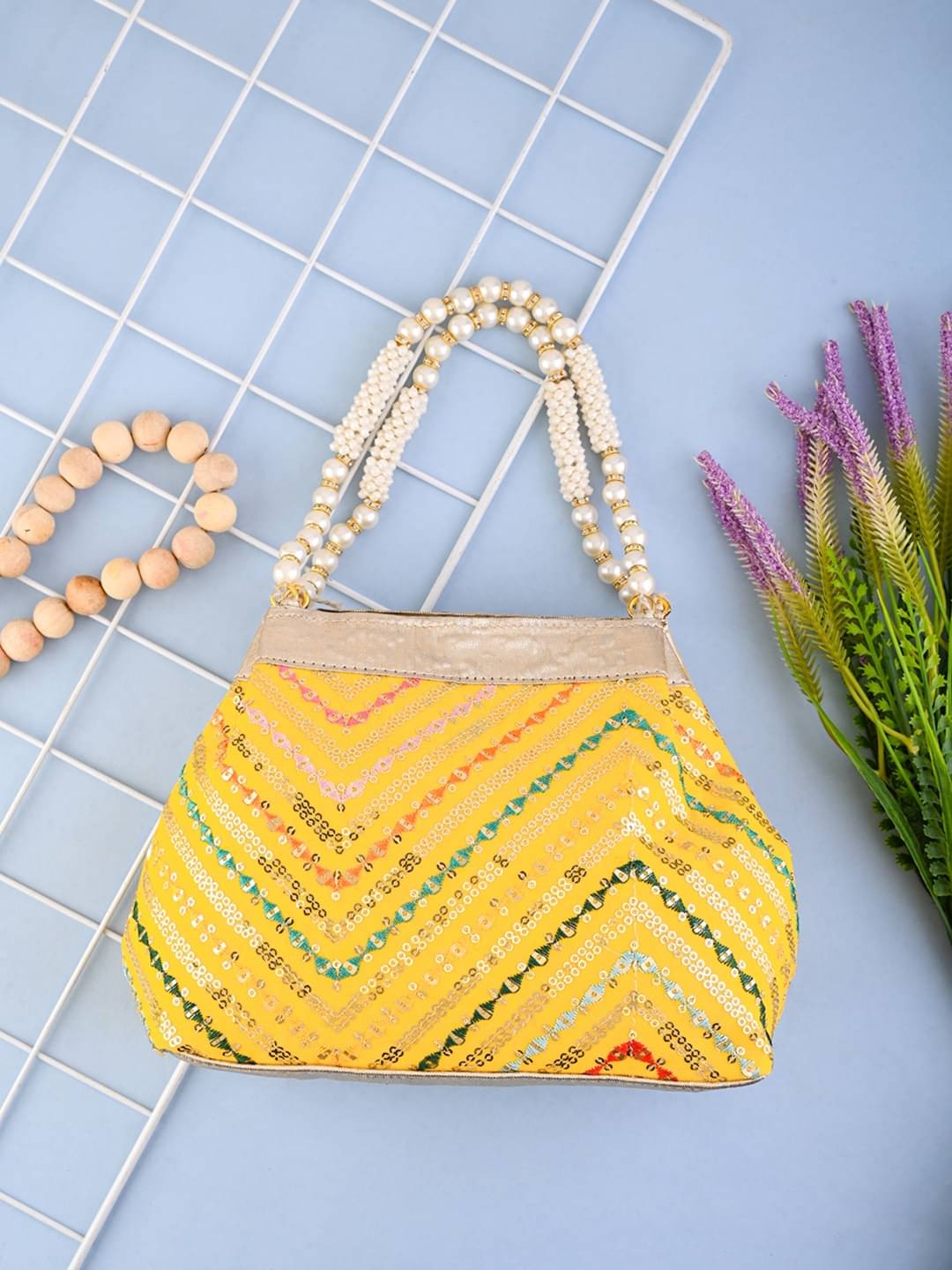     			Anjaneya Creations Handheld Bag Fabric Set of 1 ( Yellow )