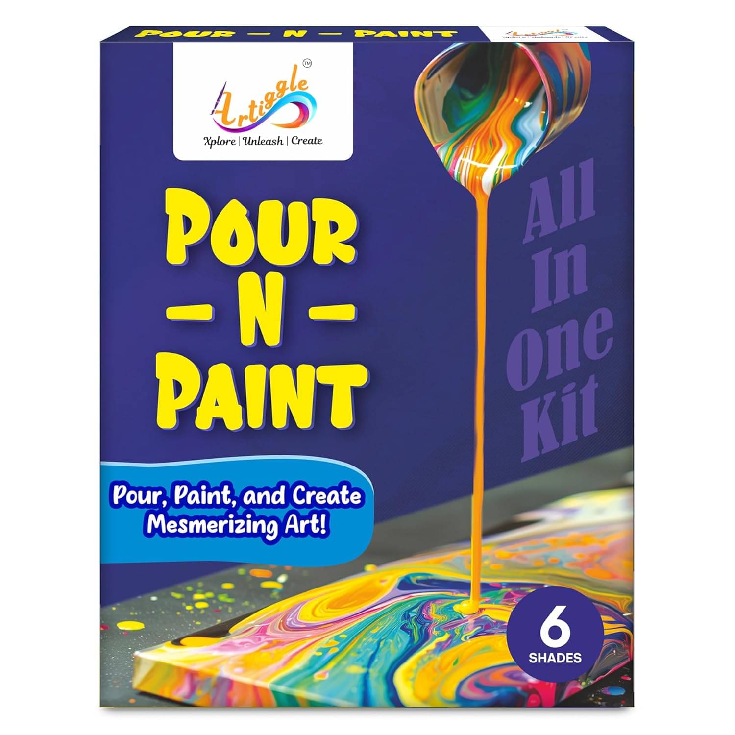     			Artiggle Pour-N-Paint,Fluid Acrylic kit | Pouring Paint | Creative Activity Kit for All Ages Kid | Craft Activity for Girls & Boys | Fluid Art Paint kit | Coloring and Painting Kits| Gift Set for All