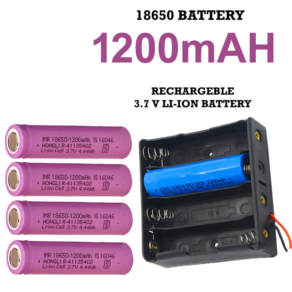     			CONSONANTIAM High Capacity 4pc Hongli Lithium Ion Battery 1200mAH Rechargeable Batteries with 1pc Four Slot Holder, For- Student, LED, Bluetooth Speaker, Laptops, Torch, (Pack of 5)