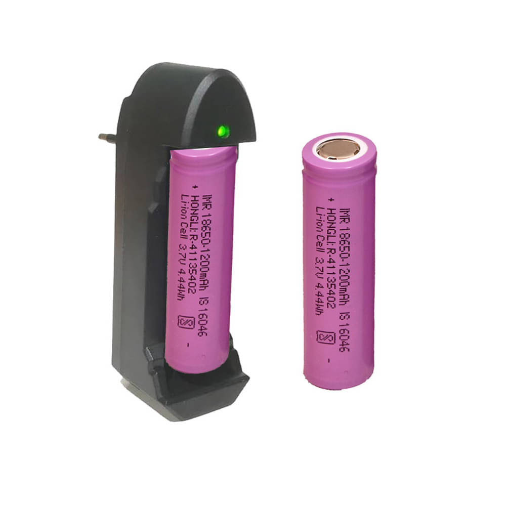     			CONSONANTIAM High Capacity Hongli Lithium Ion 1200mAH Rechargeable Original Power Ultra High Capacity Cell Batteries, With Single Slot Charger LED, Bluetooth Speaker, Laptops, Torch, Flat Top, 3.7V (Pack of 2)